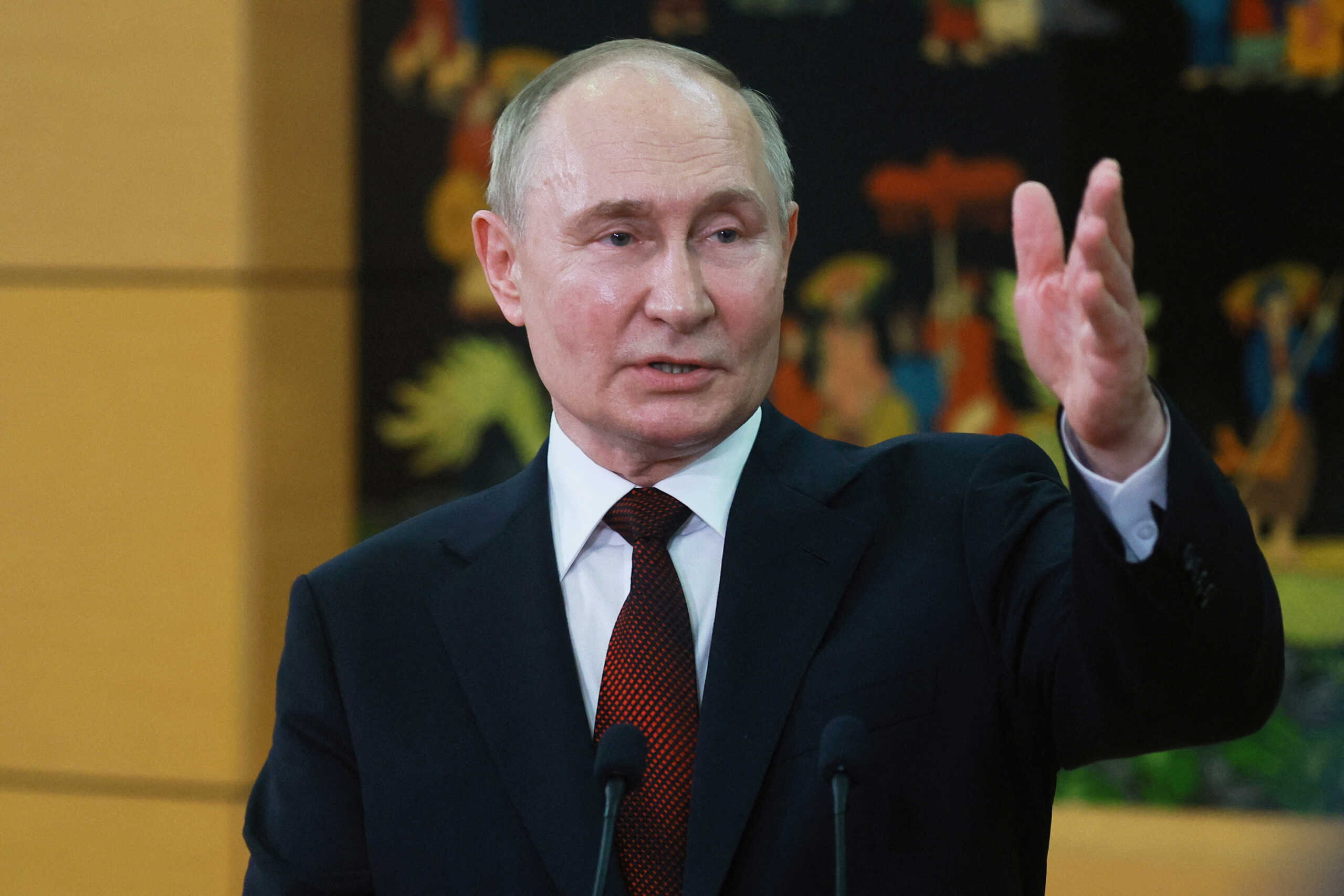 Russian President Vladimir Putin speaks to Russian journalists before his departure at Noi Bai International Airport in Hanoi, Vietnam June 20, 2024. Sputnik