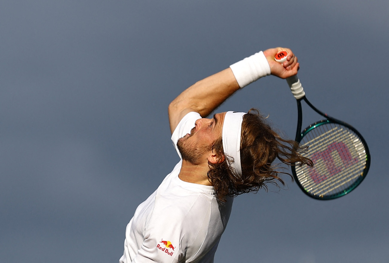 Tennis - Wimbledon - All England Lawn Tennis and Croquet Club, London, Britain - July 2, 2024 Greece's Stefanos Tsitsipas in action during his first round match against Japan's Taro Daniel REUTERS