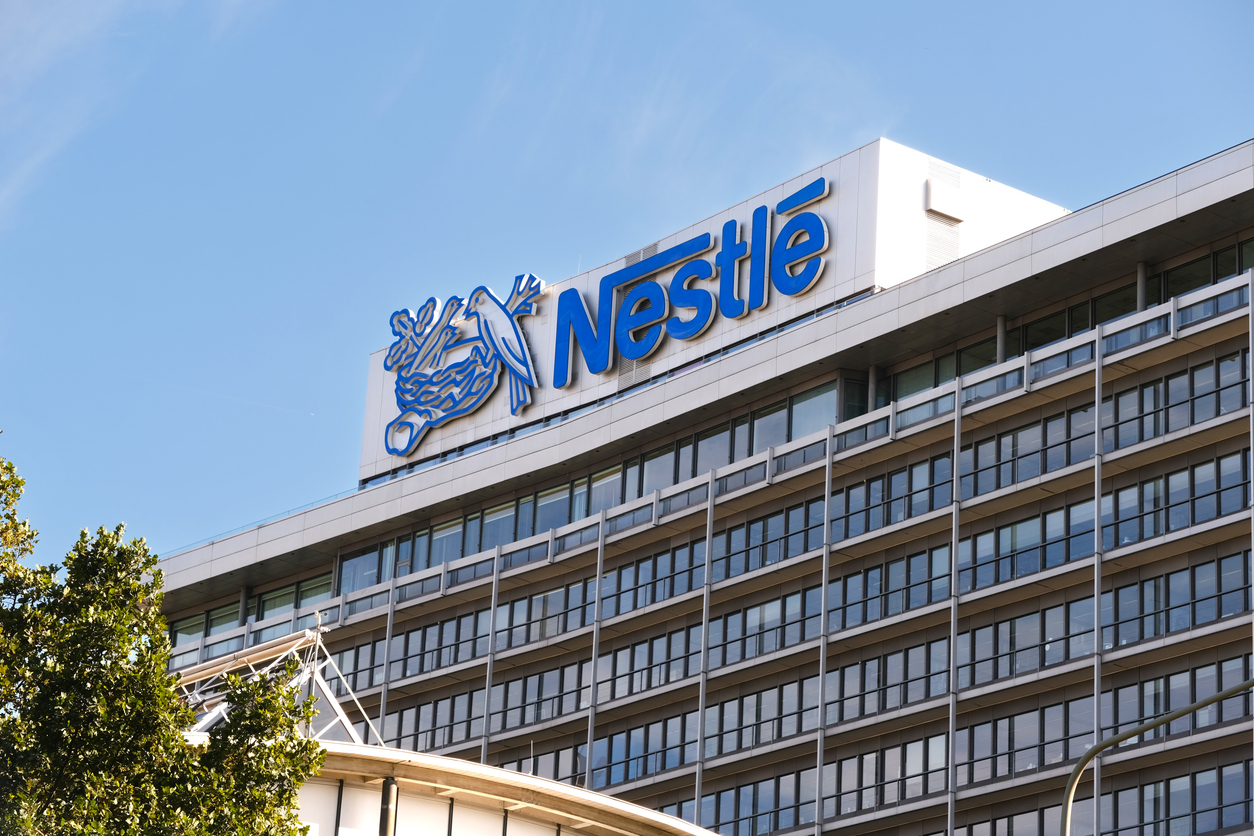 office with logo Nestle, Anglo-Swiss condensed milk company, food manufacturer, instant coffee, chocolate, ice cream, dairy products, baby, pet food, pharmaceuticals, Frankfurt - October 1, 2023