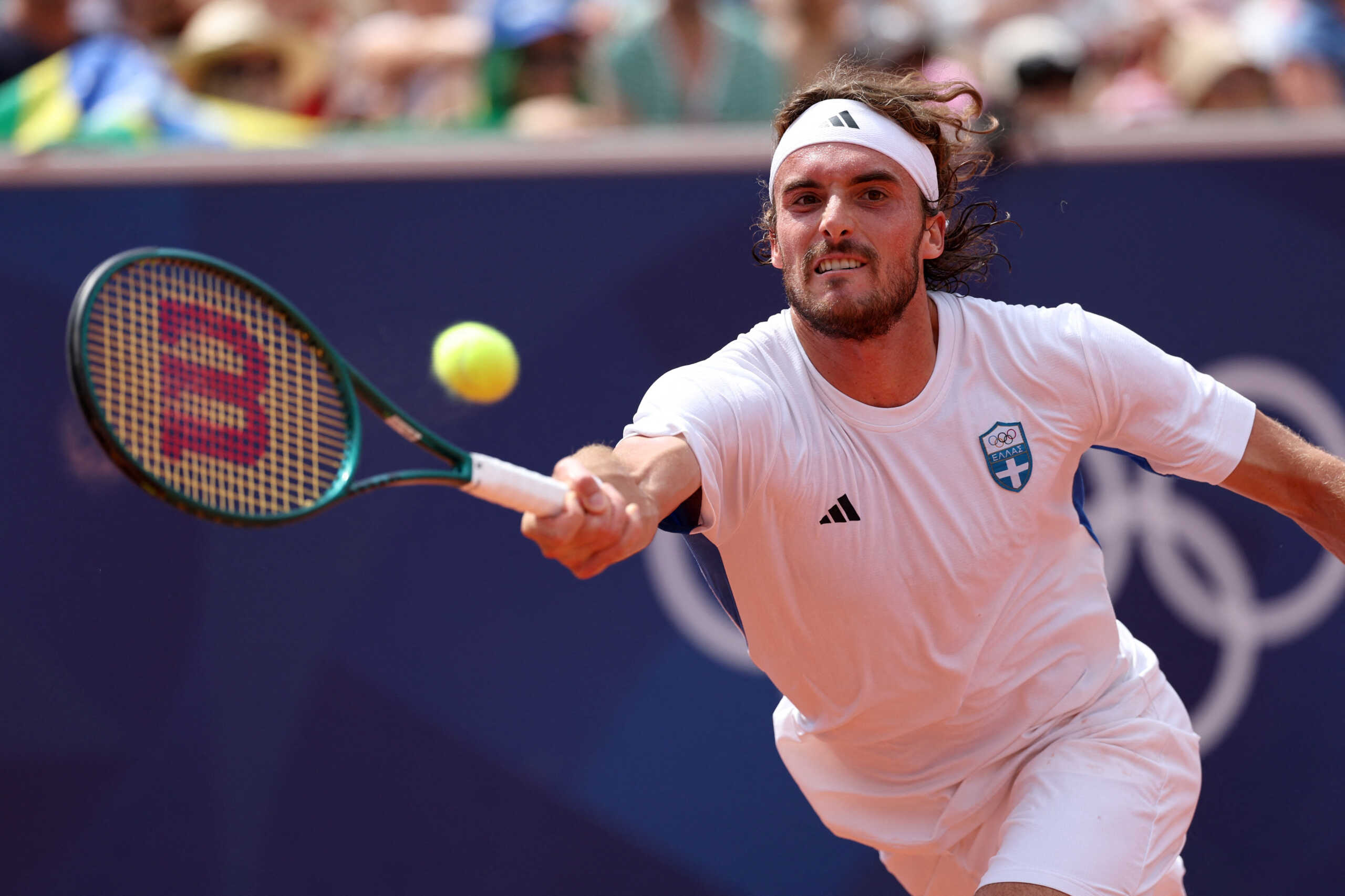 Paris 2024 Olympics - Tennis - Men's Singles Third Round - Roland-Garros Stadium, Paris, France - July 31, 2024. Stefanos Tsitsipas of Greece in action during his match against Sebastian Baez of Argentina. REUTERS