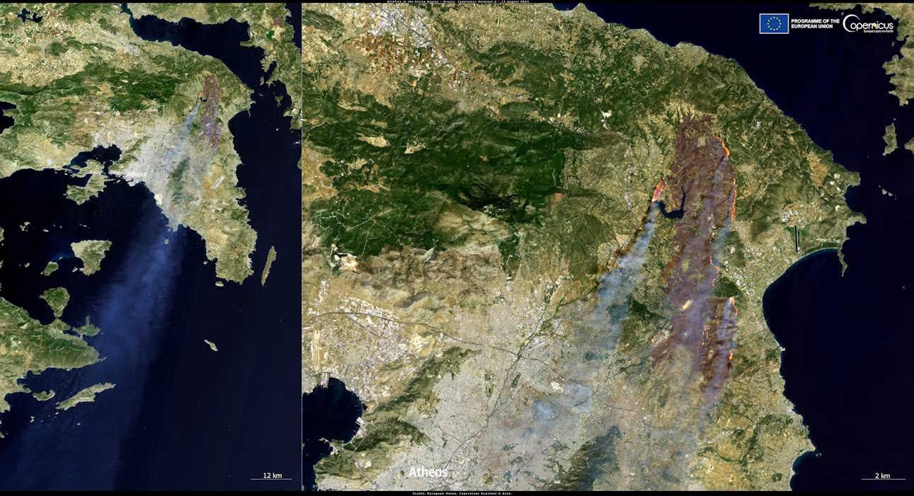 Φωτιά στην Αττική: Δορυφορική εικόνα Copernicus με το μέγεθος της καταστροφής – Στάχτη 85.000 στρέμματα