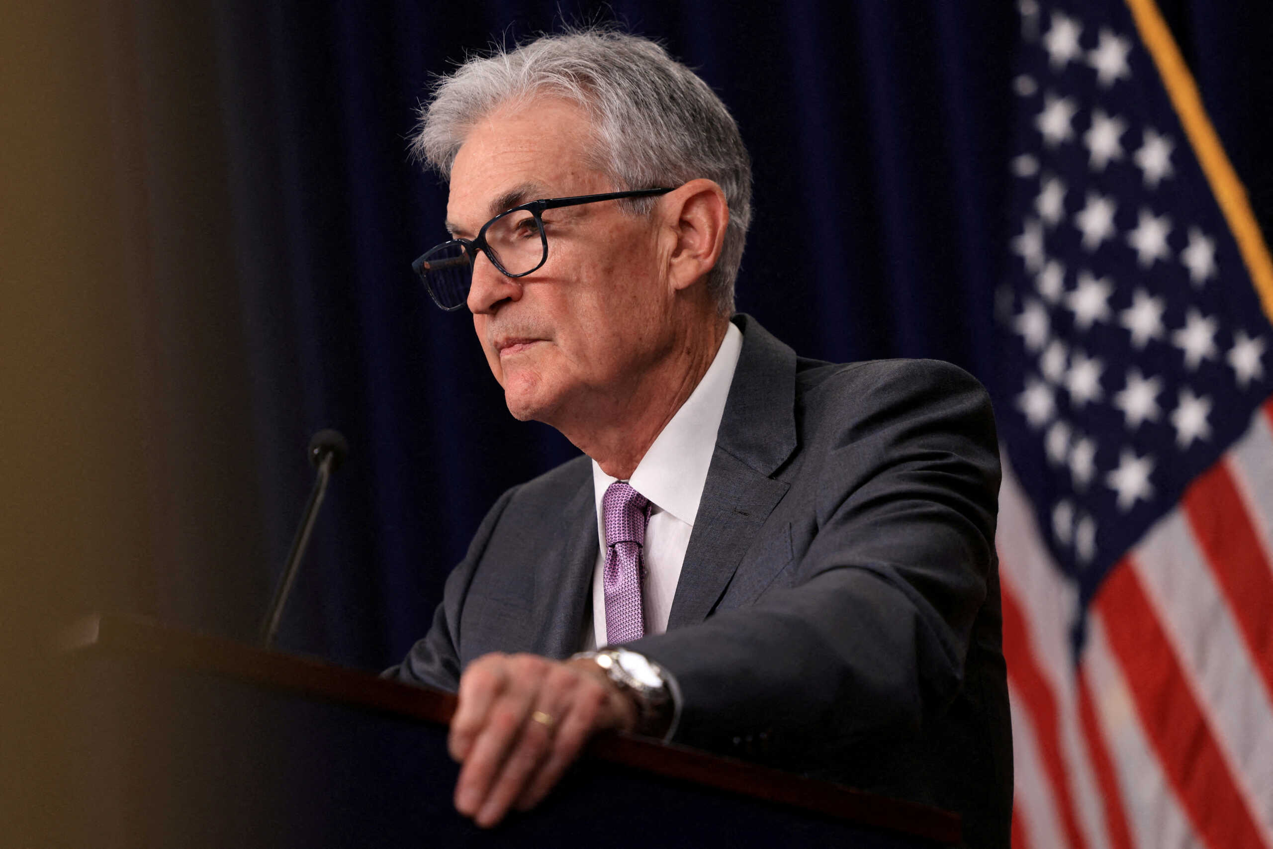 FILE PHOTO: U.S. Federal Reserve Chair Jerome Powell speaks during a press conference following a two-day meeting of the Federal Open Market Committee on interest rate policy in Washington, U.S., July 31, 2024. REUTERS