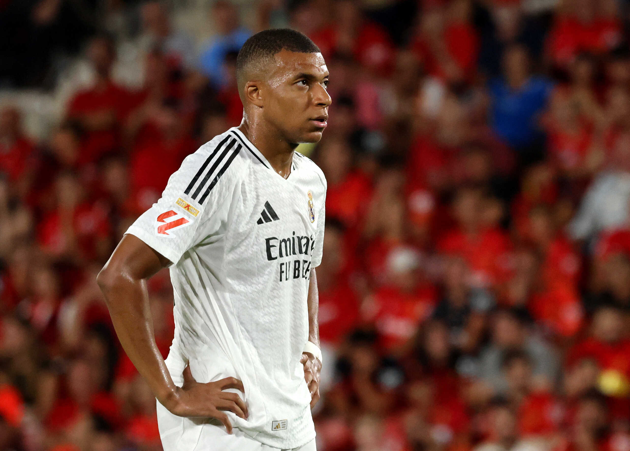 Soccer Football - LaLiga - RCD Mallorca vs Real Madrid - Mallorca Son Moix Stadium, Palma de Mallorca, Spain - August 18, 2024 Real Madrid's Kylian Mbappe reacts REUTERS