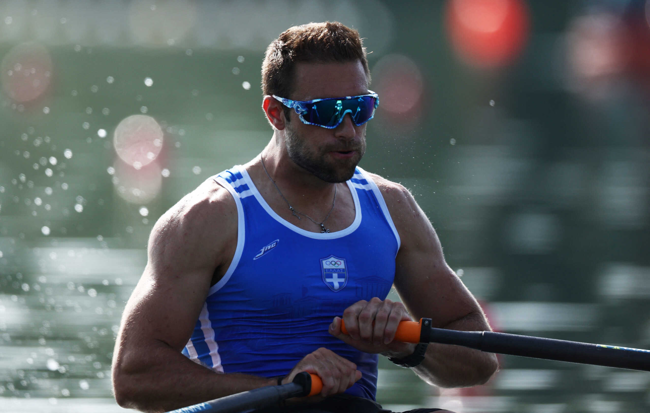 Paris 2024 Olympics - Rowing - Men's Single Sculls Quarterfinals - Vaires-sur-Marne Nautical Stadium - Flatwater, Vaires-sur-Marne, France - July 30, 2024. Stefanos Ntouskos of Greece in action. REUTERS