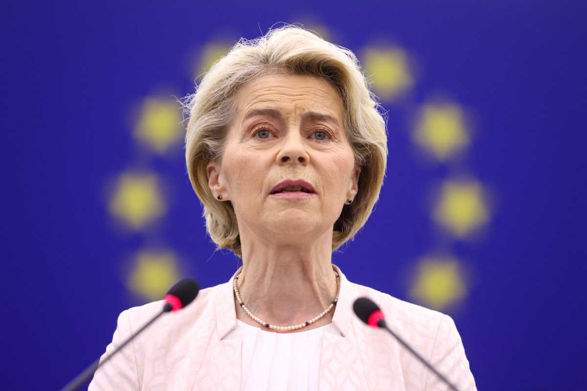 Ursula von der Leyen addresses lawmakers before a vote to choose the next President of the European Commission, at the European Parliament in Strasbourg, France, July 18, 2024. REUTERS