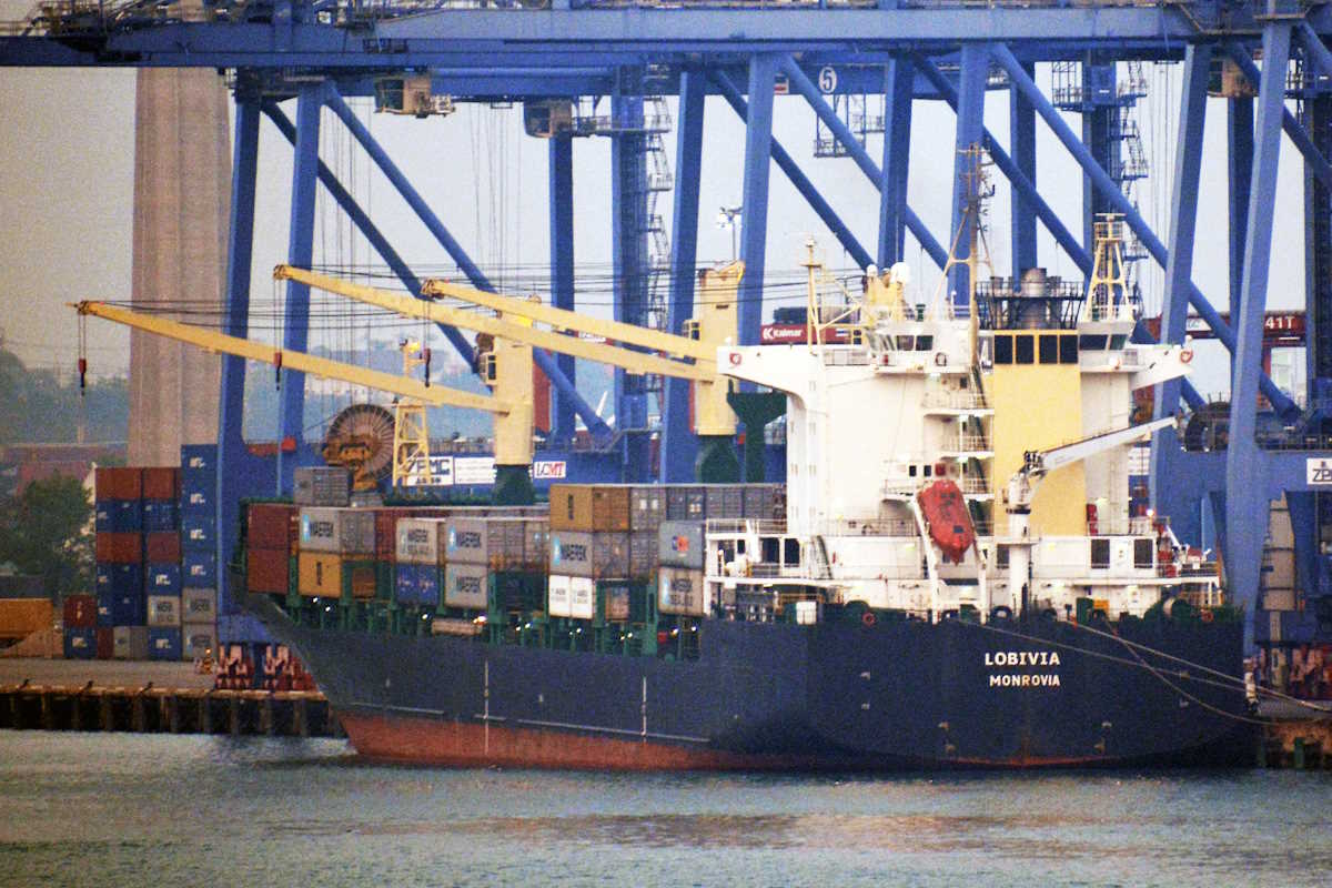 A view of container ship Lobivia afloat in Laem Chabang, Thailand March 26, 2015.   Tony Hogwood