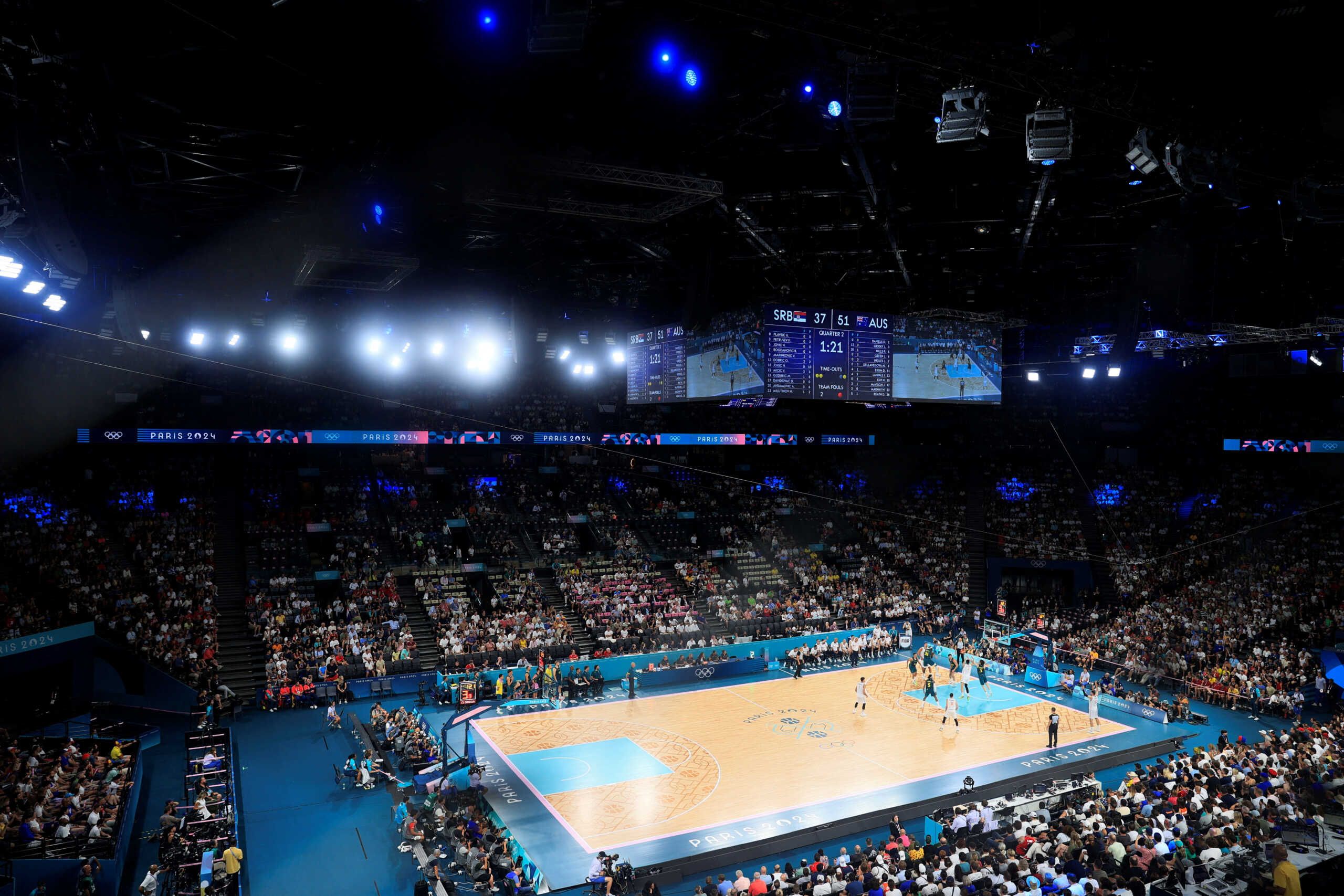 Paris 2024 Olympics - Basketball - Men's Quarterfinal - Serbia vs Australia - Bercy Arena, Paris, France - August 06, 2024. General view inside the stadium during the match REUTERS