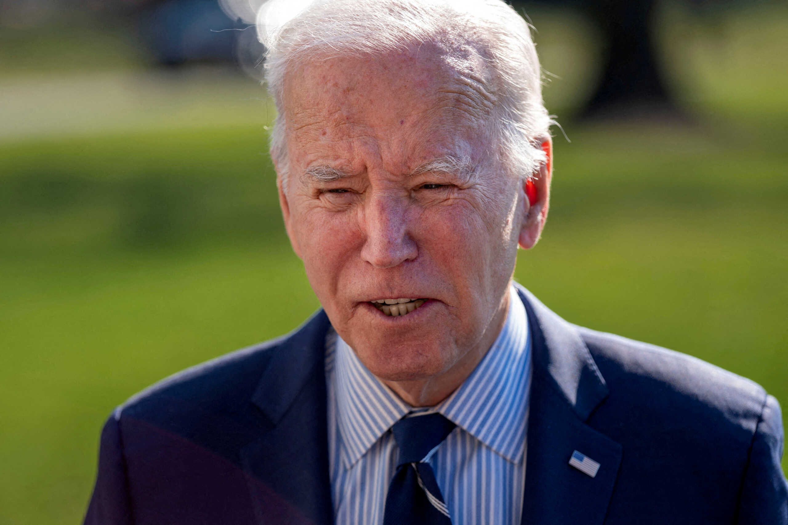 FILE PHOTO: U.S. President Joe Biden speaks to members of the press after a weekend in Delaware, on the South Lawn of the White House in Washington, U.S., February 19, 2024. REUTERS