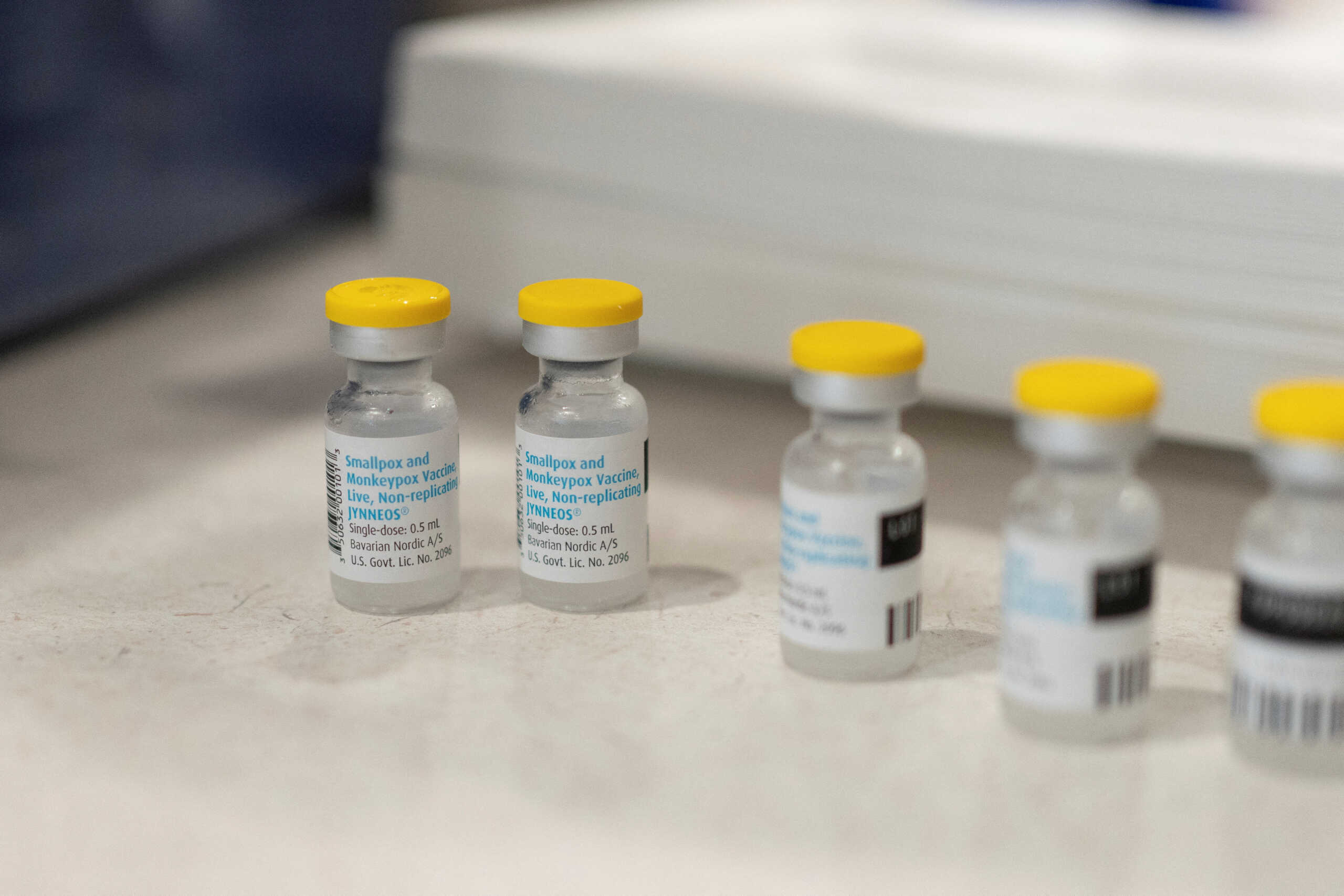 FILE PHOTO: Vials of the JYNNEOS smallpox and monkeypox vaccine are placed on a table during a clinic offered by the Pima County Department of Public Health at Abrams Public Health Center in Tucson, Arizona, U.S., August 20, 2022.  REUTERS