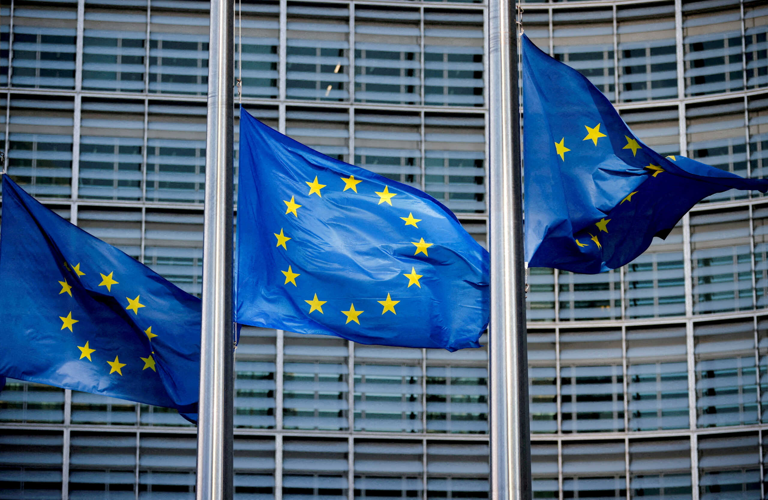 FILE PHOTO: European Union flags fly outside the European Commission headquarters in Brussels, Belgium, March 1, 2023.REUTERS