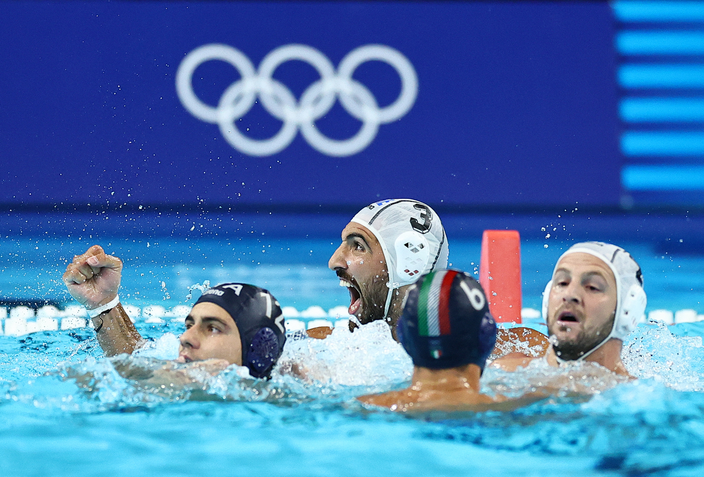 Paris 2024 Olympics - Water Polo - Men's Preliminary Round - Group A - Greece vs Italy - Paris La Defense Arena, Nanterre, France - August 05, 2024. Dimitrios Skoumpakis of Greece reacts REUTERS