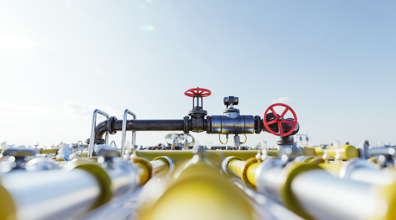 Gas tap with pipeline system at natural gas station. Industry