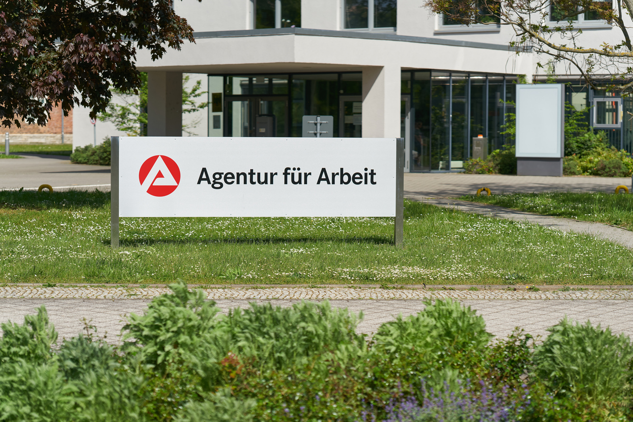 Magdeburg, Germany – May 01, 2024: Sign with the german inscription Agentur für Arbeit, employment agency in Magdeburg in Germany