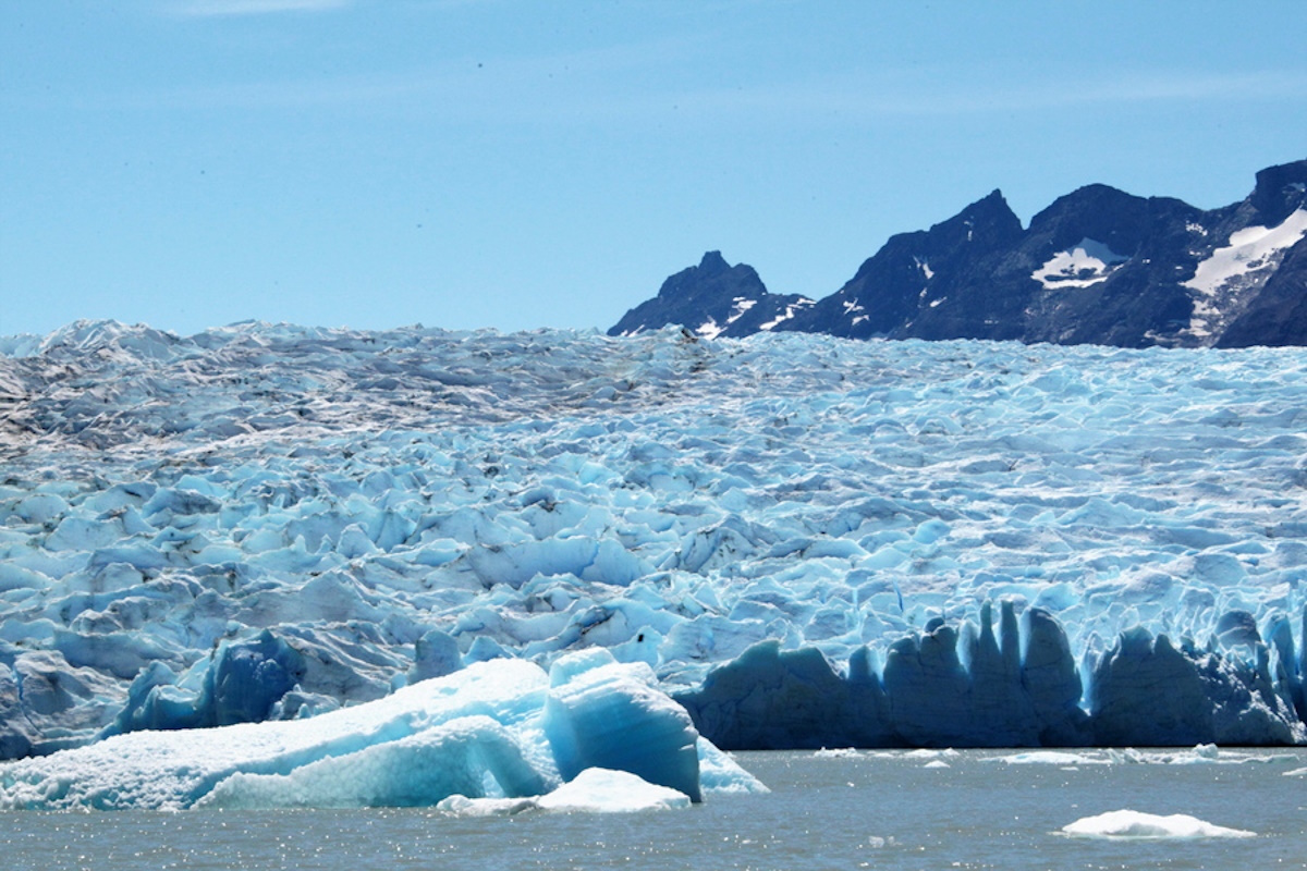 epa10431537 Small masses of ice in the Gray Glacier, in Chilean Patagonia, 25 December 2022 (issued 26 January 2023). The academic and glaciologist from the University of Chile Alexis Segovia told EFE on 26 January that the recent detachment of a large mass of ice in Antarctica is 'a common phenomenon' and is not directly related to the climate crisis, although this could negatively affect the iceberg. According to a press release by the British Antarctic Survey (BAS), a huge iceberg (1550 km2), almost the size of Greater London, broke off the 150m thick Brunt Ice Shelf on 22 January, after cracks that have been developing naturally over the last few years extended across the entire ice shelf, causing the new iceberg to break free.  EPA