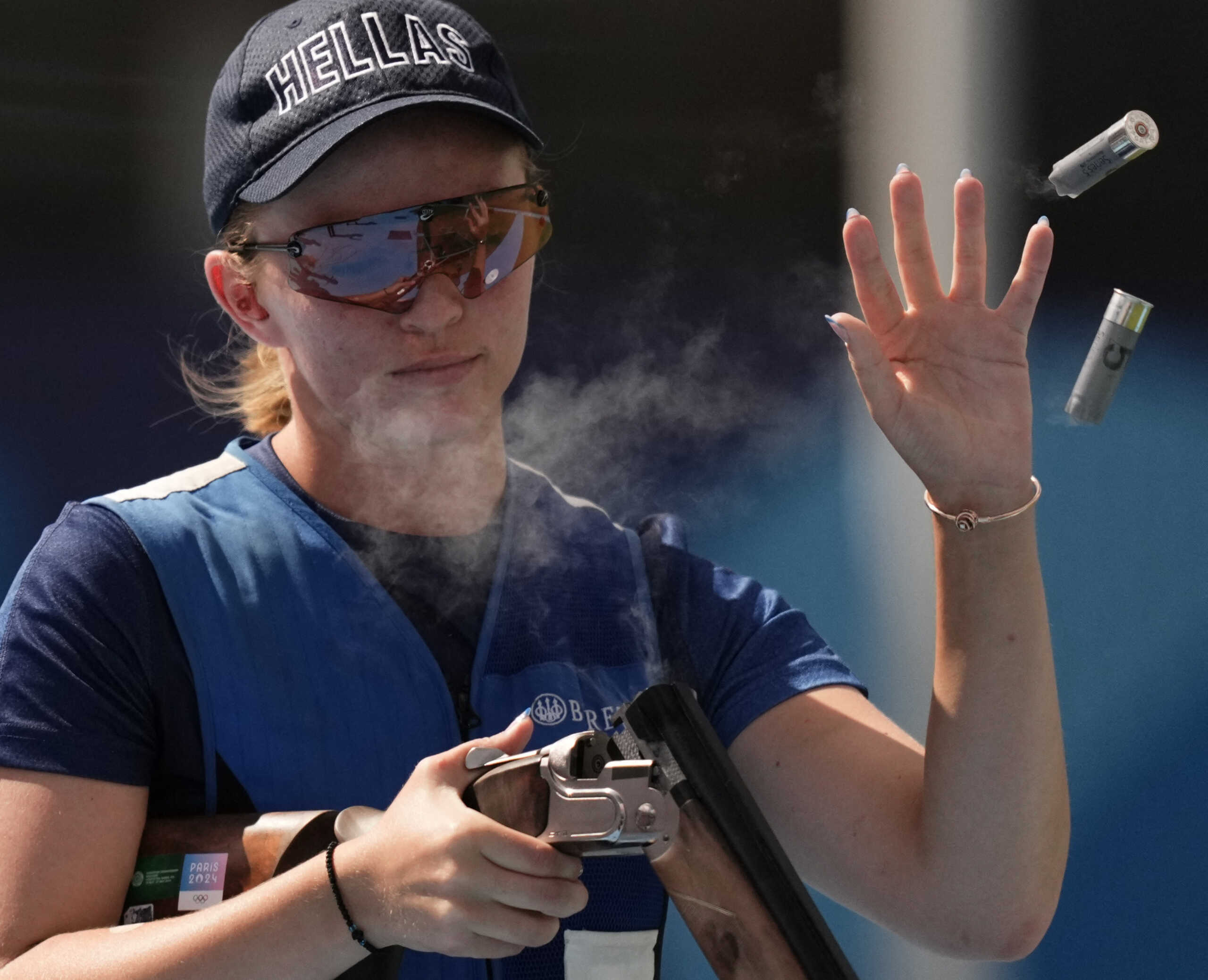 Paris 2024 Olympics - Shooting - Skeet Women's Final - Chateauroux Shooting Centre, Deols, France - August 04, 2024.  Emmanouela Katzouraki of Greece in action. REUTERS