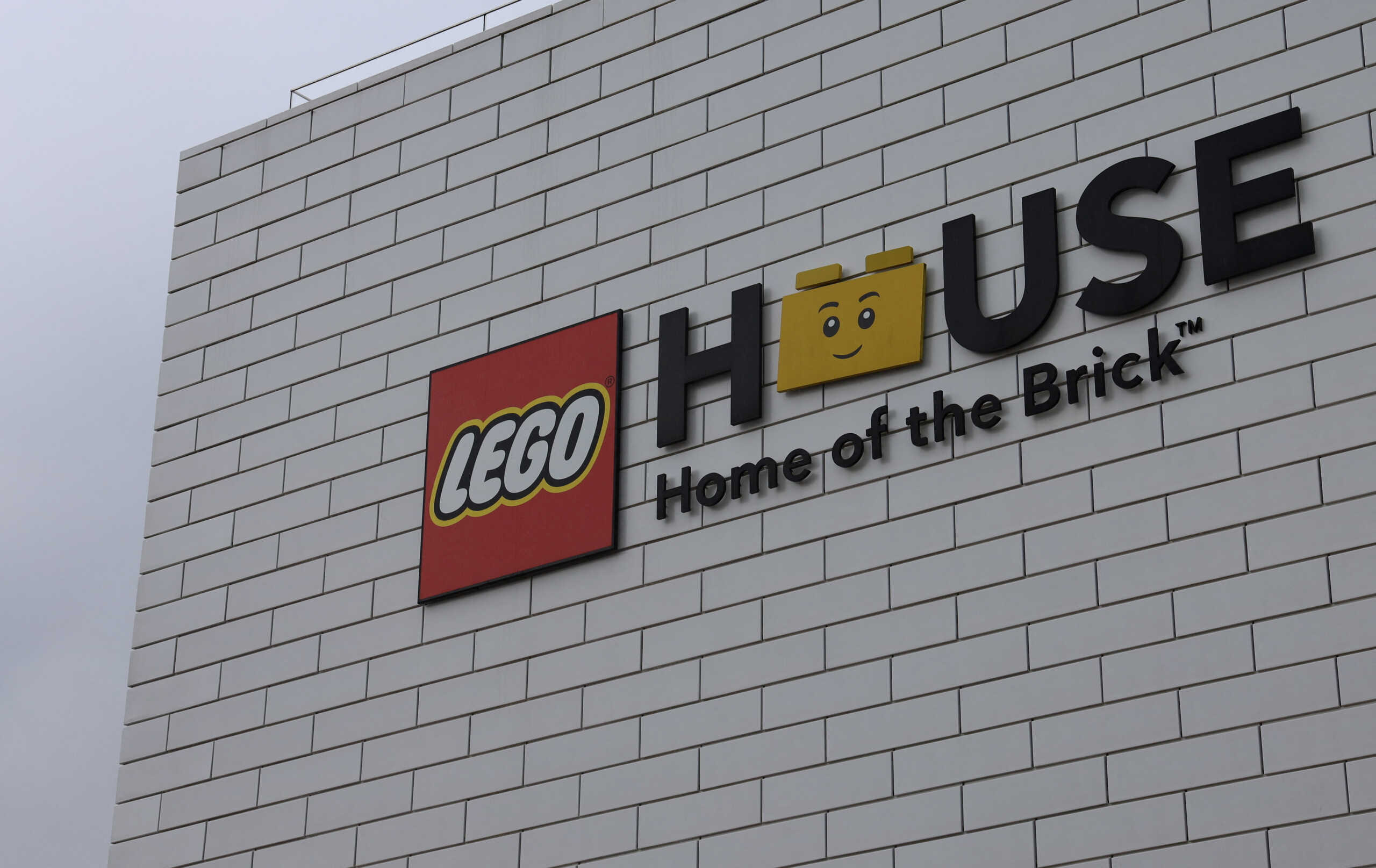 A view shows the Lego logo outside their headquarters in Billund, Denmark, April 25, 2024. REUTERS