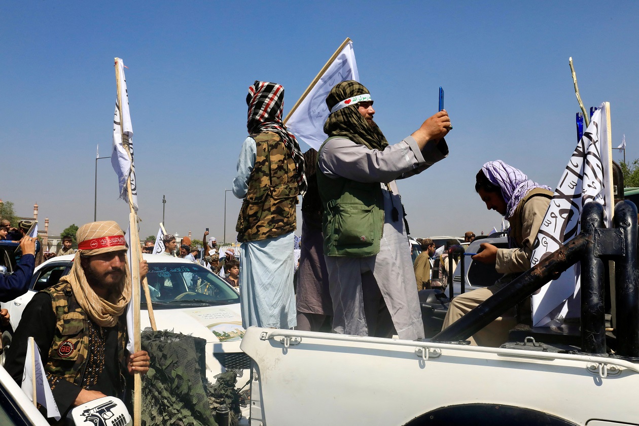 Members of the Taliban participate in a rally to mark the third anniversary of the fall of Kabul, in Kabul, Afghanistan, August 14, 2024. REUTERS