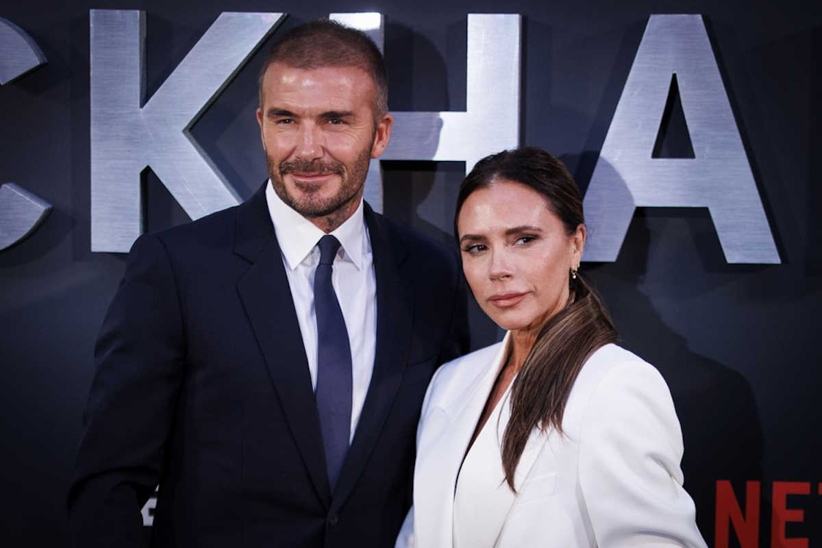 epa10898035 British former soccer player David Beckham (L) and his wife, British fashion designer Victoria Beckham attend the premiere of 'Beckham' at the Curzon Mayfair, London, Britain, 03 October 2023. The four-part documentary series launches on Netflix on 04 October 2023.  EPA