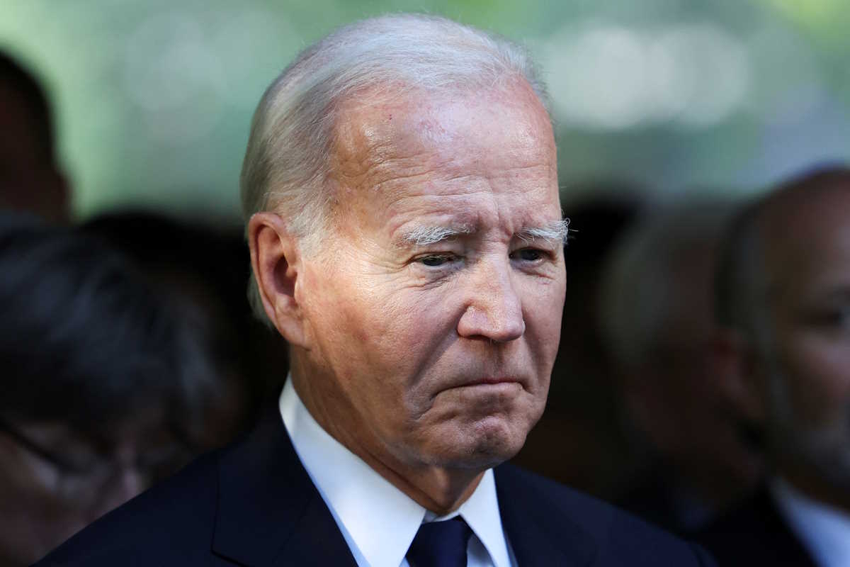 U.S. President Joe Biden attends a ceremony marking the 23rd anniversary of the September 11, 2001 attacks on the World Trade Center at the 9