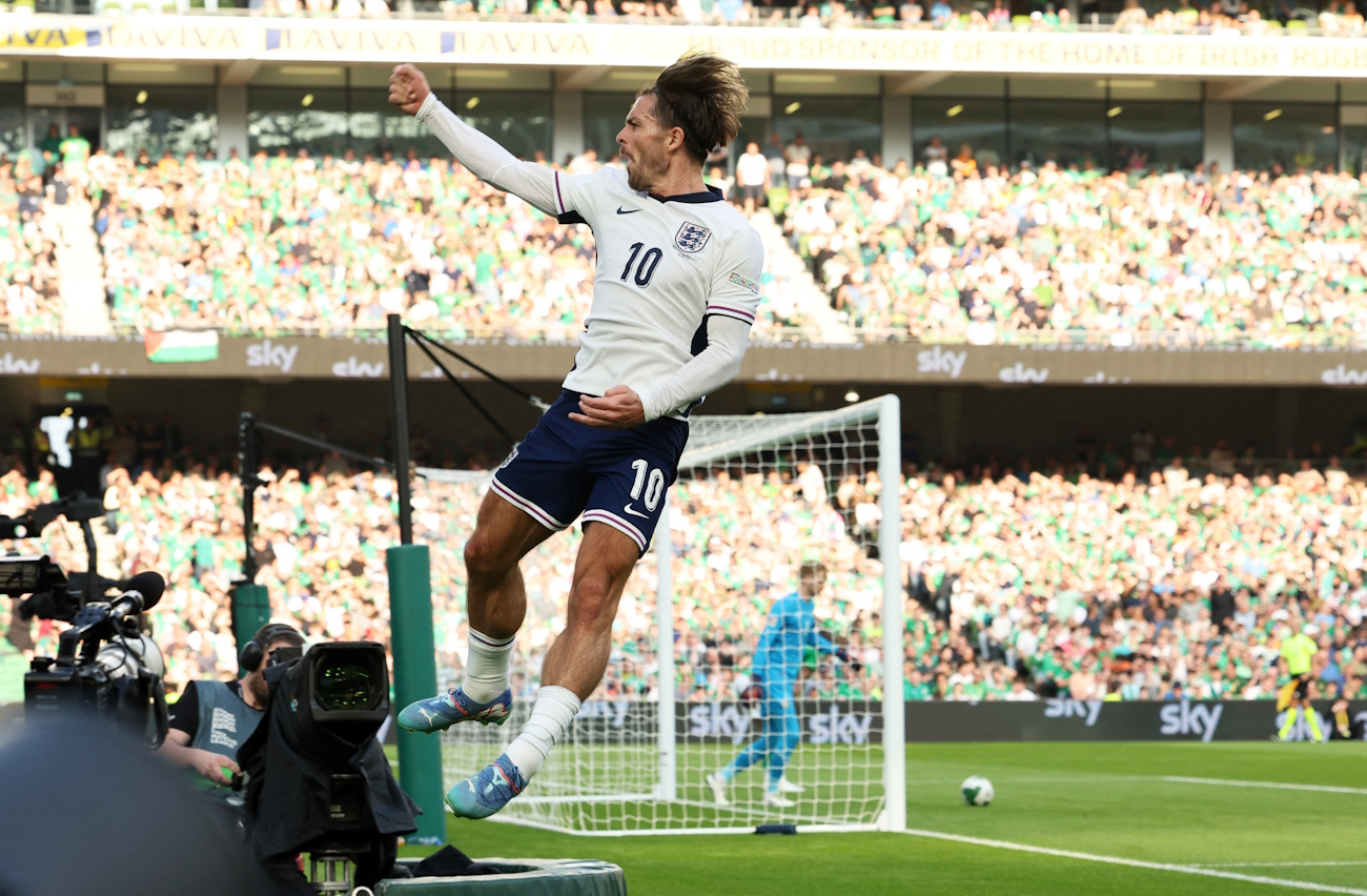 Soccer Football - Nations League - League B - Group 2 - Republic of Ireland v England - Aviva Stadium, Dublin, Ireland - September 7, 2024  England's Jack Grealish celebrates scoring their second goal REUTERS