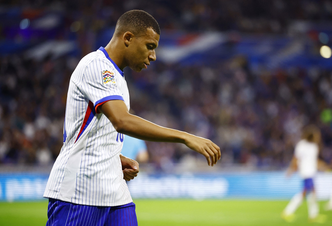 Soccer Football - Nations League - League A - Group 2 - France v Belgium - Groupama Stadium, Lyon, France - September 9, 2024 France's Kylian Mbappe reacts REUTERS