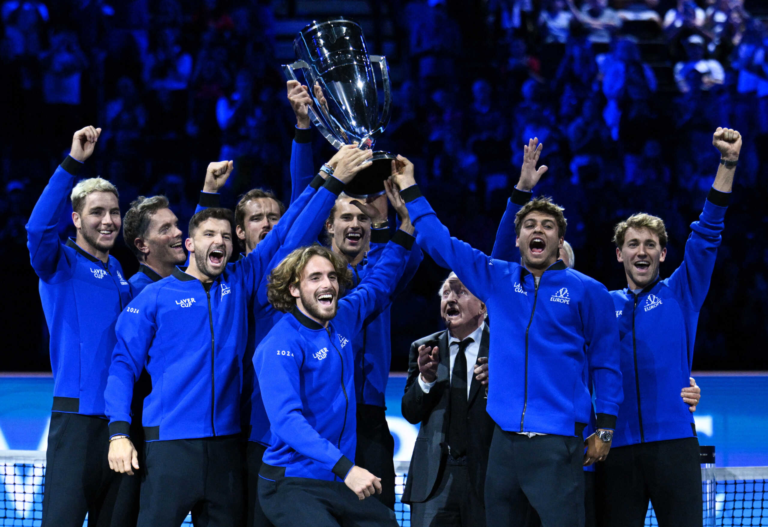 Tennis - Laver Cup - Uber Arena, Berlin, Germany - September 22, 2024 Team Europe celebrate with the trophy after winning the Laver Cup REUTERS