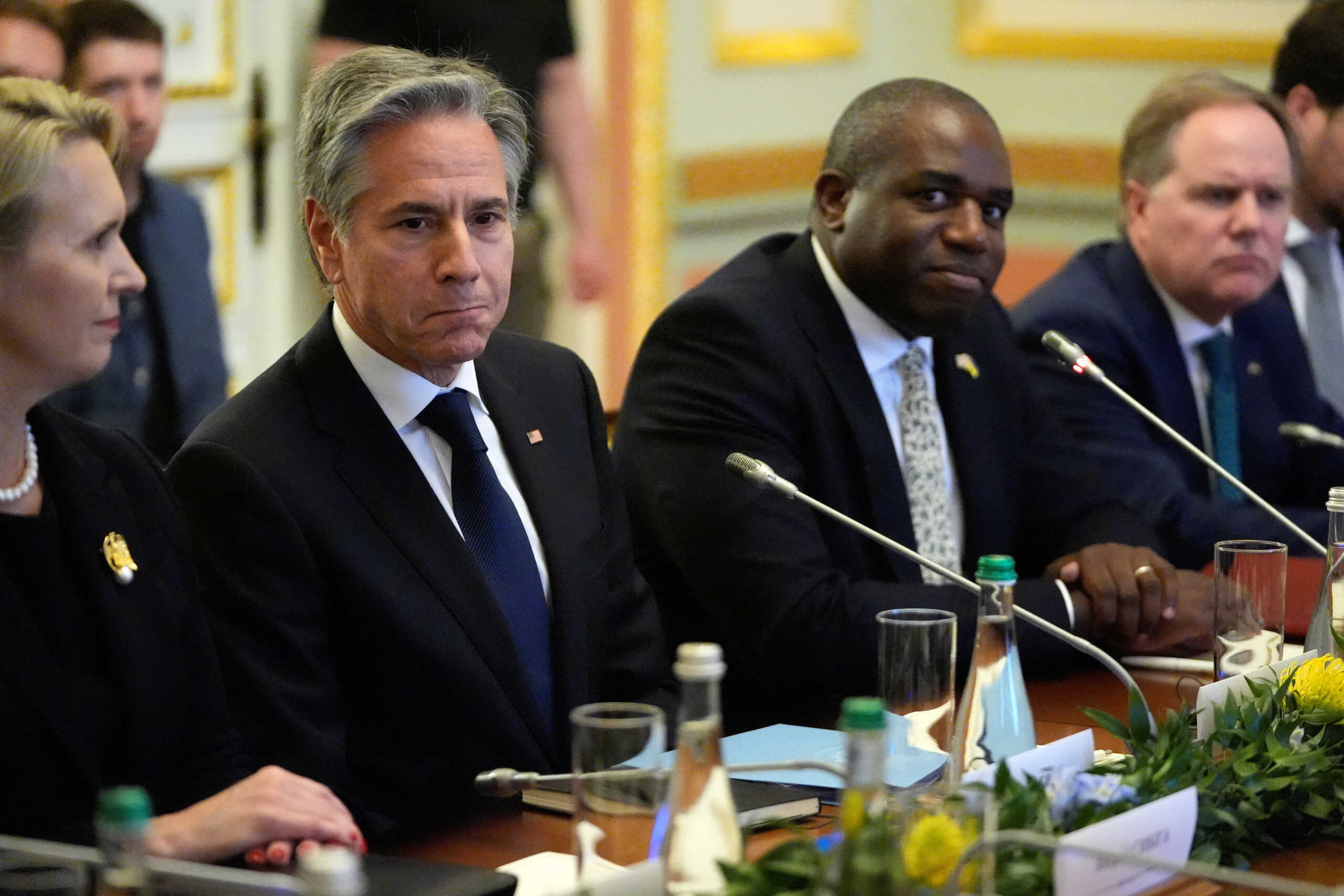 U.S. Secretary of State Antony Blinken and Britain's Foreign Secretary David Lammy meet with Ukraine's President Volodymyr Zelenskiy (not pictured) at the Mariinsky Palace in Kyiv, Ukraine, Wednesday, Sept. 11, 2024. Mark Schiefelbein