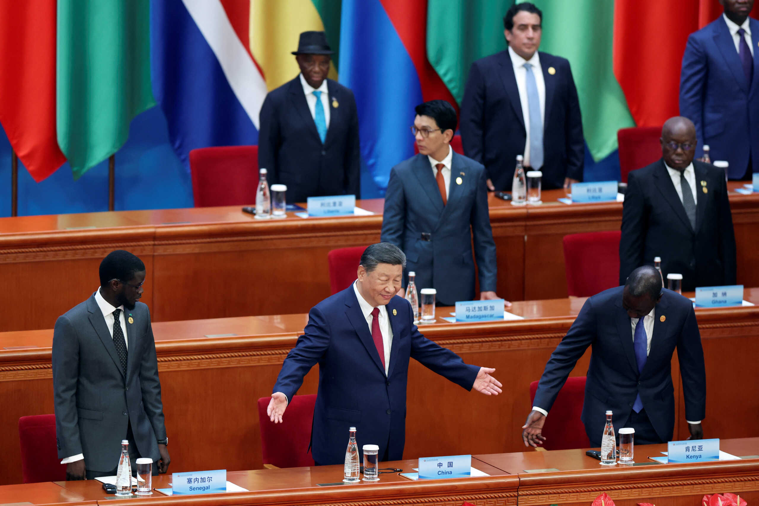 China's President Xi Jinping attends the opening ceremony of the ninth Forum on China-Africa Cooperation (FOCAC) Summit alongside Senegal's President Bassirou Diomaye Faye, Kenya's President William Ruto and other leaders, at the Great Hall of the People in Beijing, China September 5, 2024. REUTERS