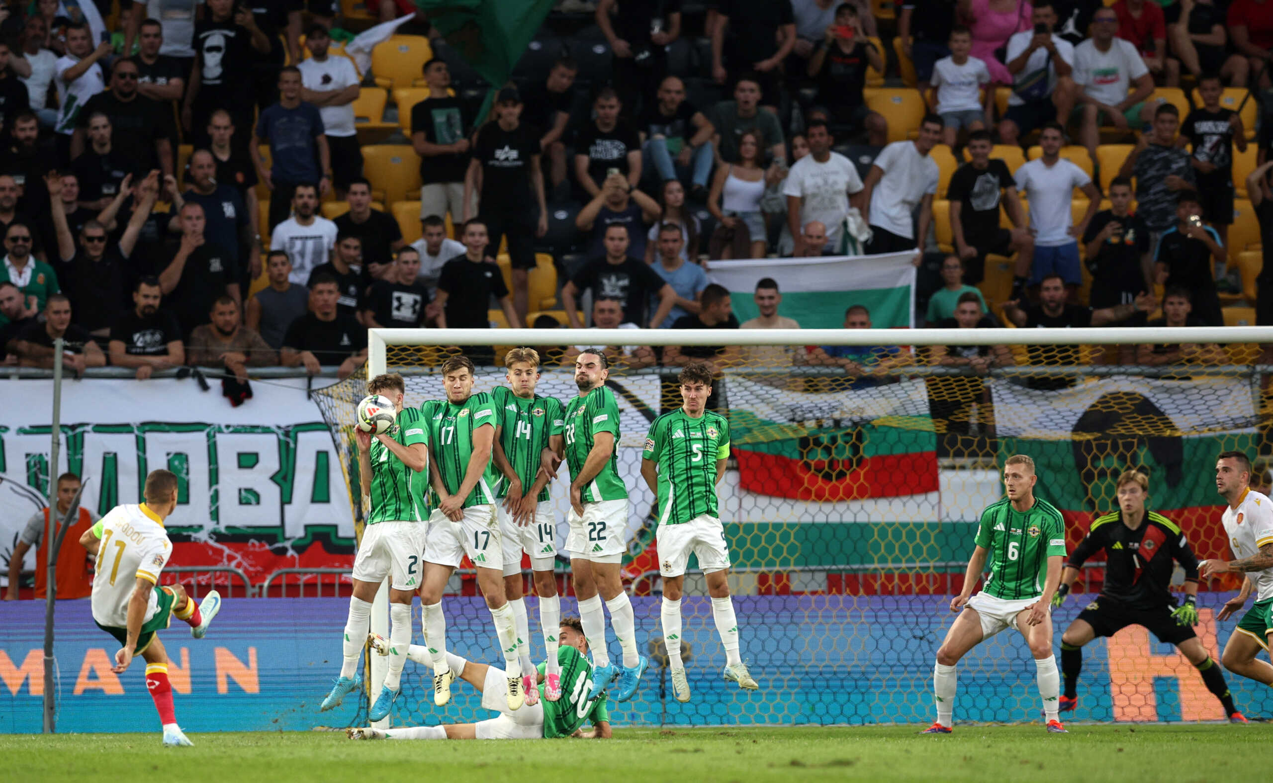 Soccer Football - Nations League - League C - Group 3 - Bulgaria v Northern Ireland - Hristo Botev Stadium, Plovdiv, Bulgaria - September 8, 2024 Bulgaria's Kiril Despodov shoots at goal from a free kick REUTERS