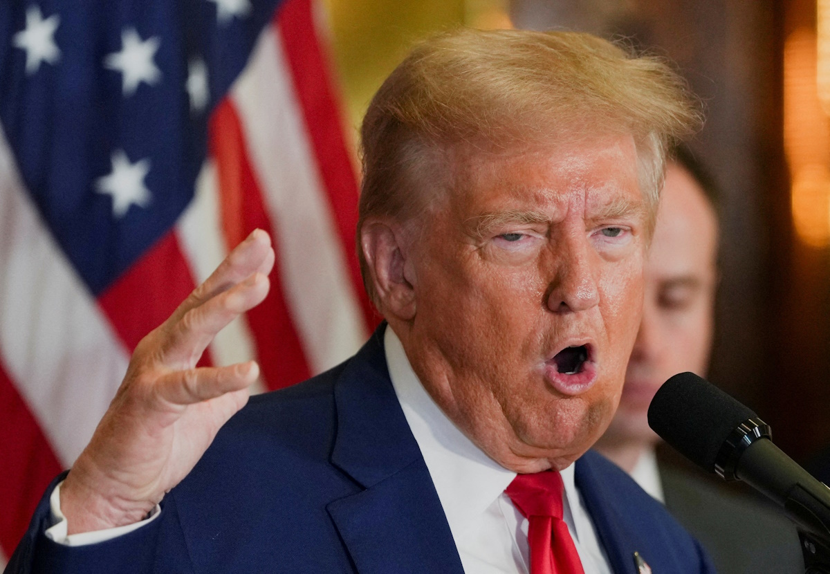 Republican presidential nominee and former U.S. President Donald Trump gestures as he speaks during a press conference at Trump Tower in New York City, U.S., September 6, 2024. REUTERS