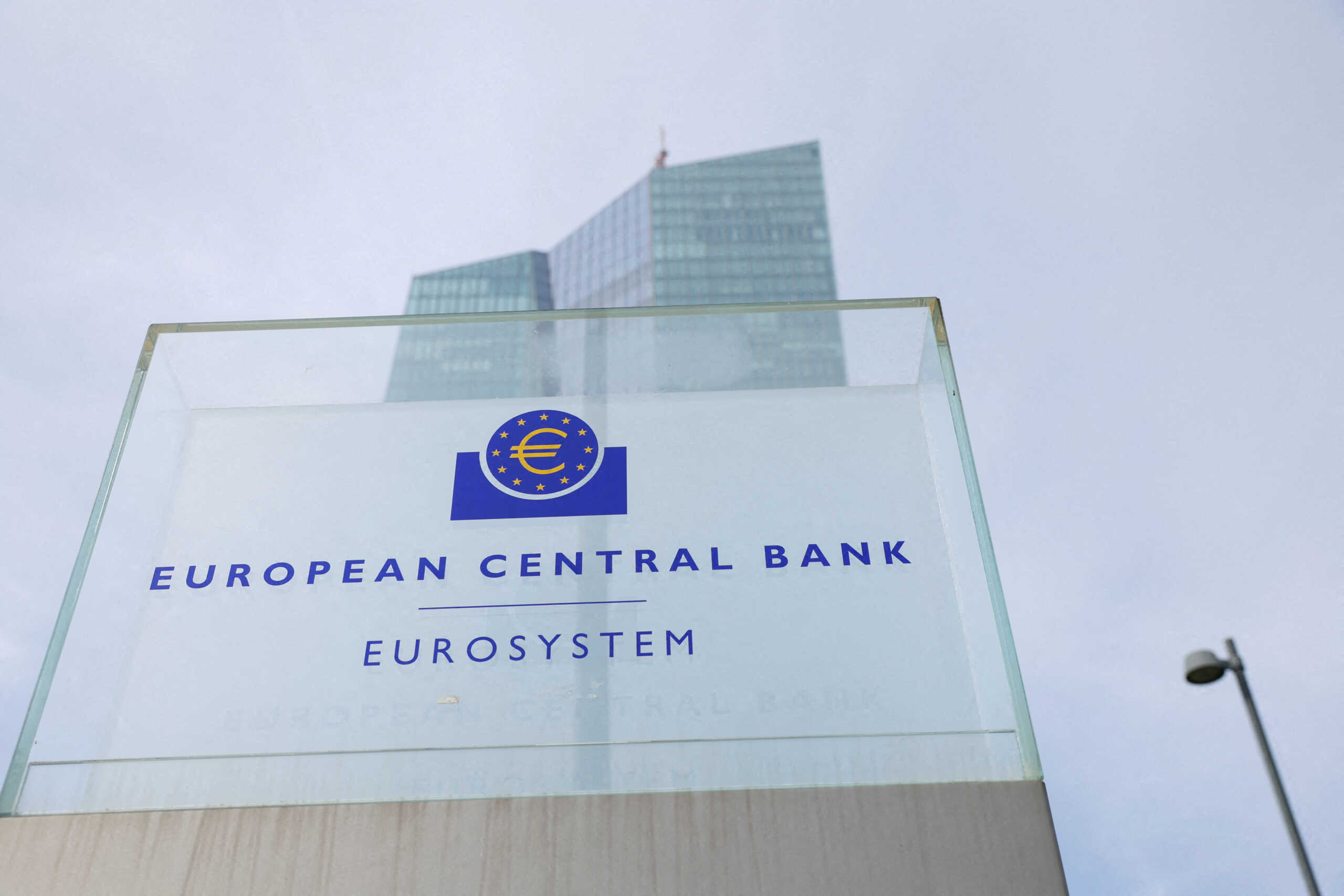 FILE PHOTO: A view shows the logo of the European Central Bank (ECB) outside its headquarters in Frankfurt, Germany March 16, 2023. REUTERS