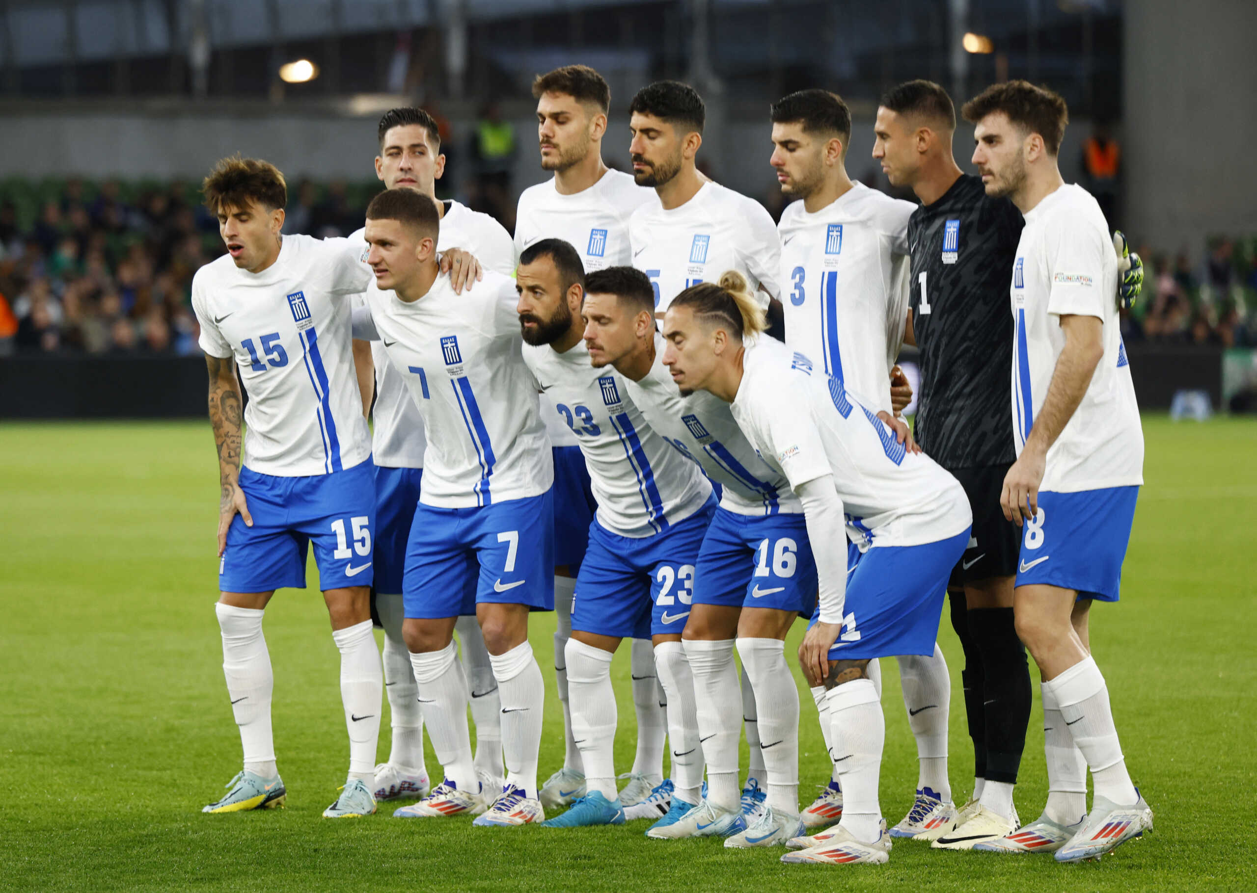 Soccer Football - Nations League - League B - Group 2 - Republic of Ireland v Greece - Aviva Stadium, Dublin, Ireland - September 10, 2024 Greece players pose for a team group photo before the match REUTERS