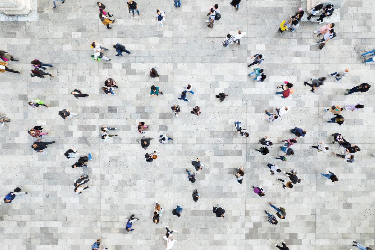 Aerial shot of people walking