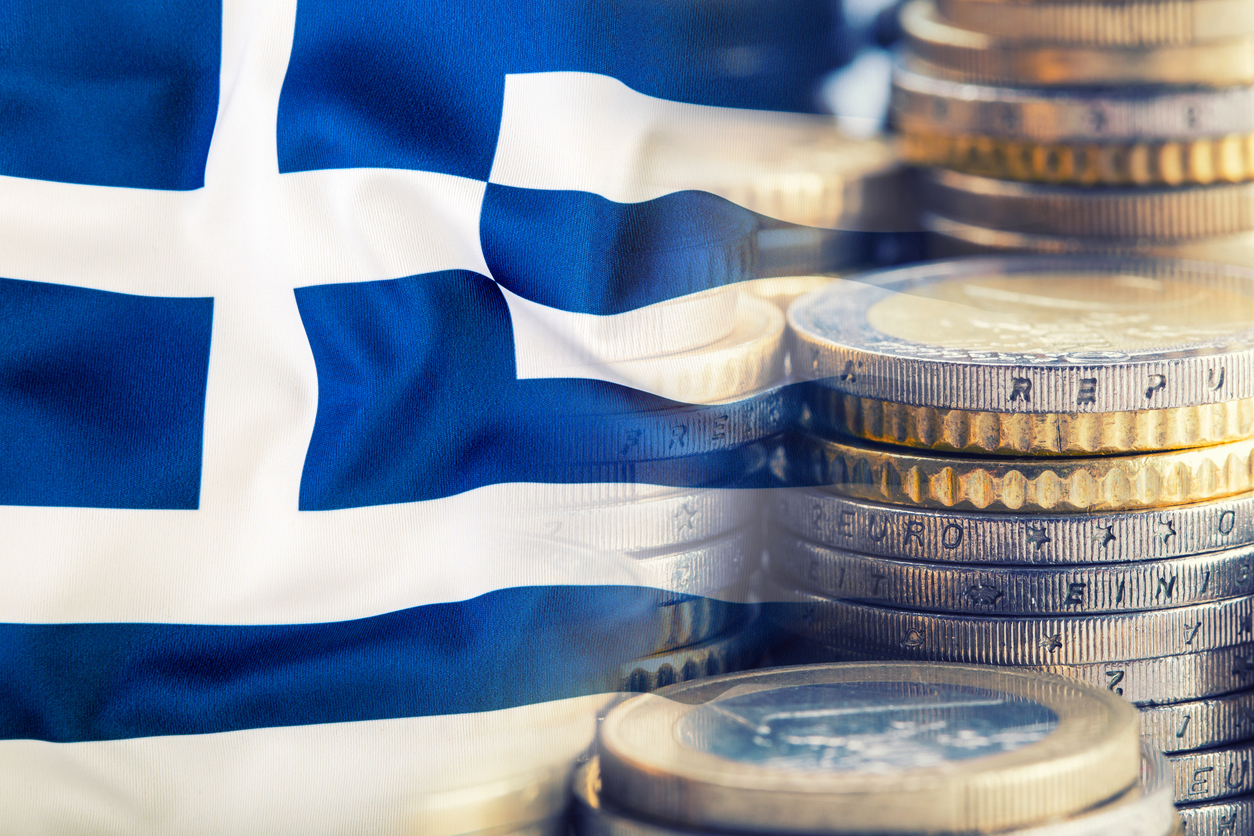 Greece flag. Euro money. Euro currency. Colorful waving greece flag on a euro money backgroundGreece flag. Euro money. Euro currency. Colorful waving greece flag on a euro money background