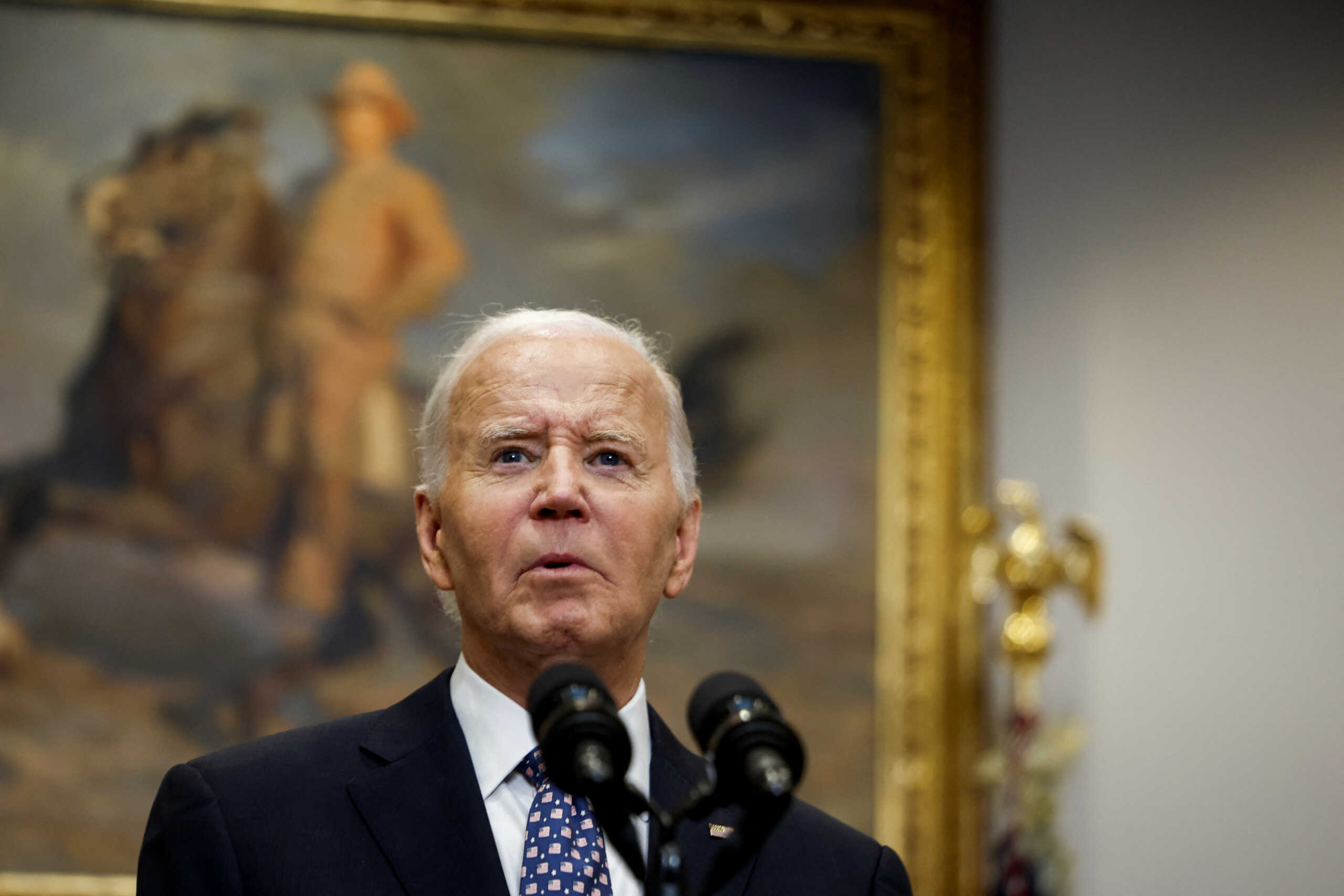 U.S. President Joe Biden delivers remarks on the response to Hurricane Helene, in the Roosevelt Room at the White House, in Washington, U.S., September 30, 2024. REUTERS