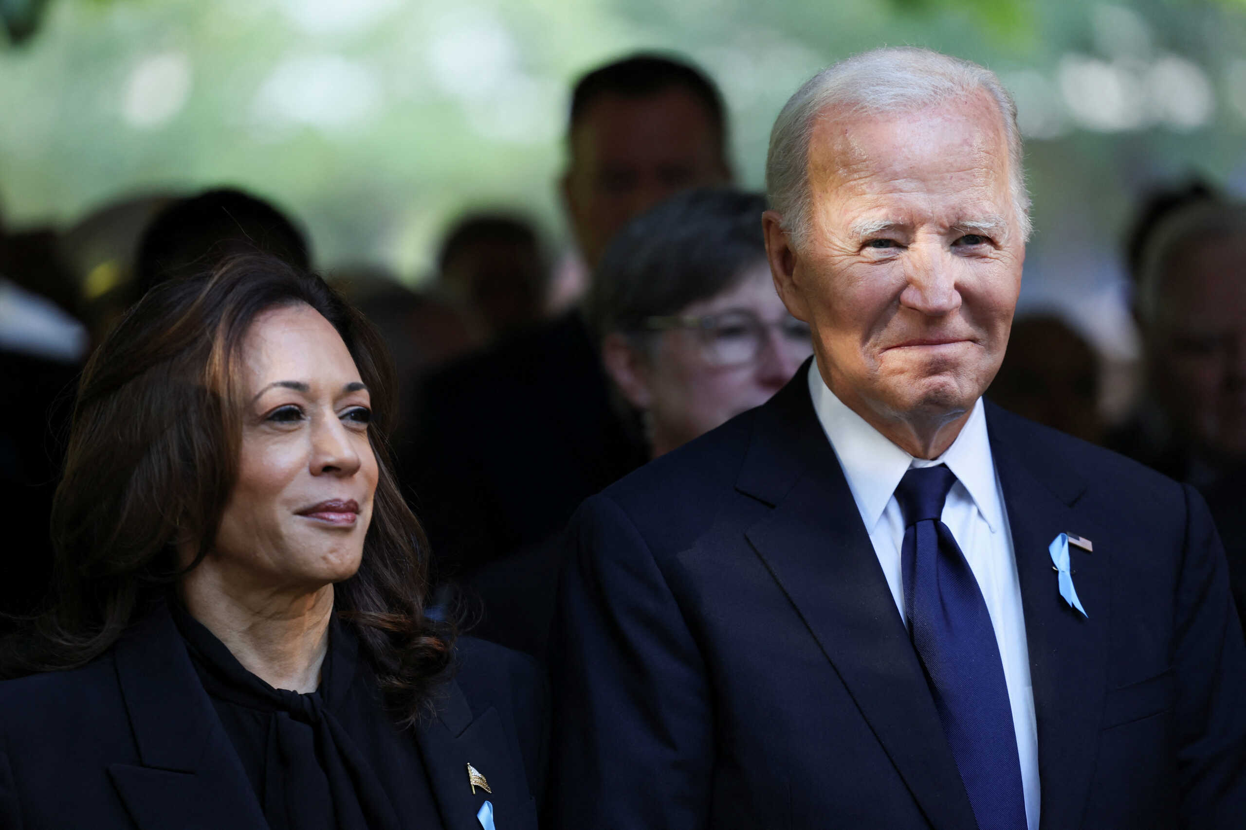 U.S. President Joe Biden and Democratic presidential nominee and Vice President Kamala Harris attend a ceremony marking the 23rd anniversary of the September 11, 2001 attacks on the World Trade Center at the 9