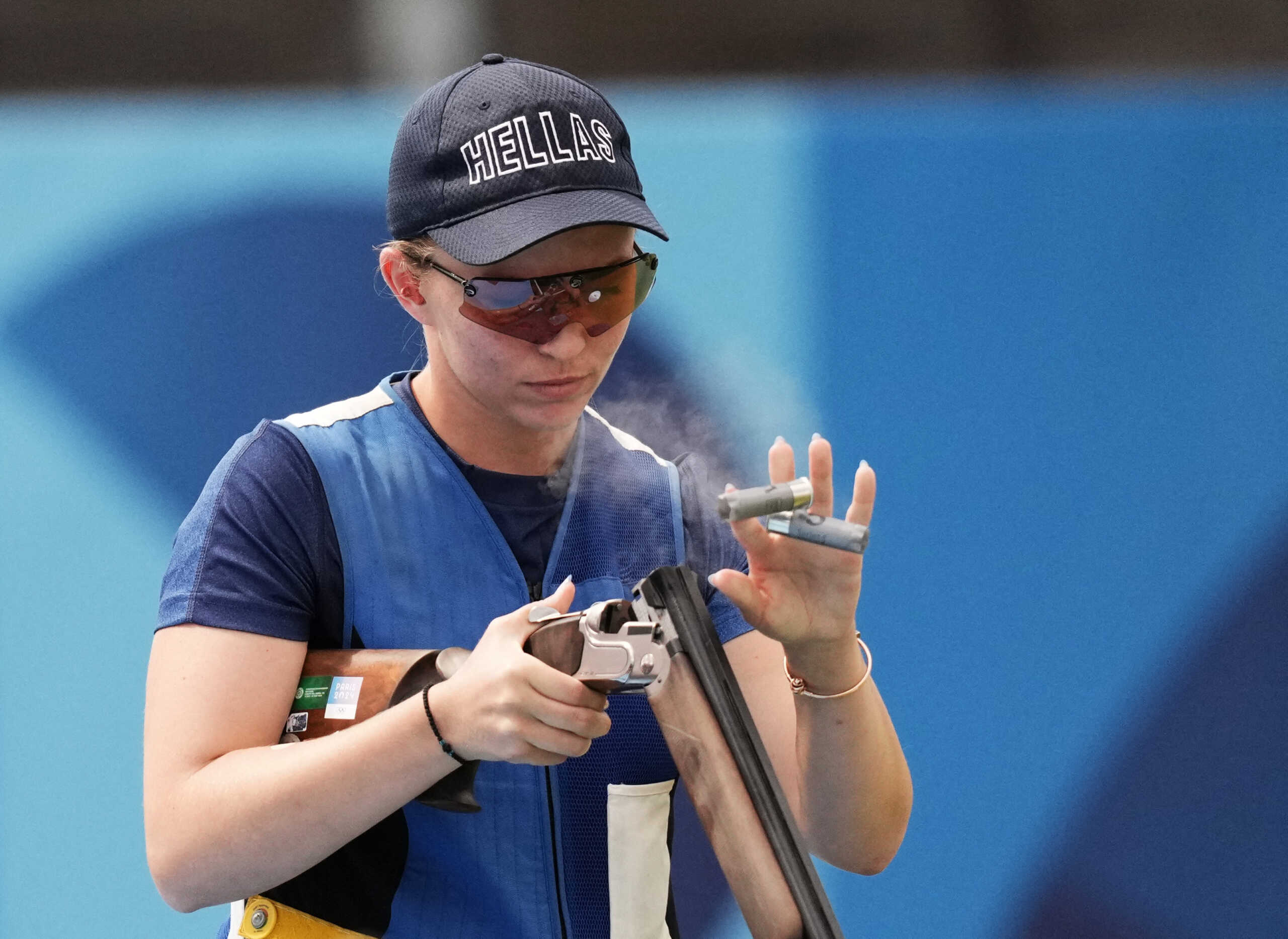 Paris 2024 Olympics - Shooting - Skeet Women's Final - Chateauroux Shooting Centre, Deols, France - August 04, 2024.  Emmanouela Katzouraki of Greece in action. REUTERS