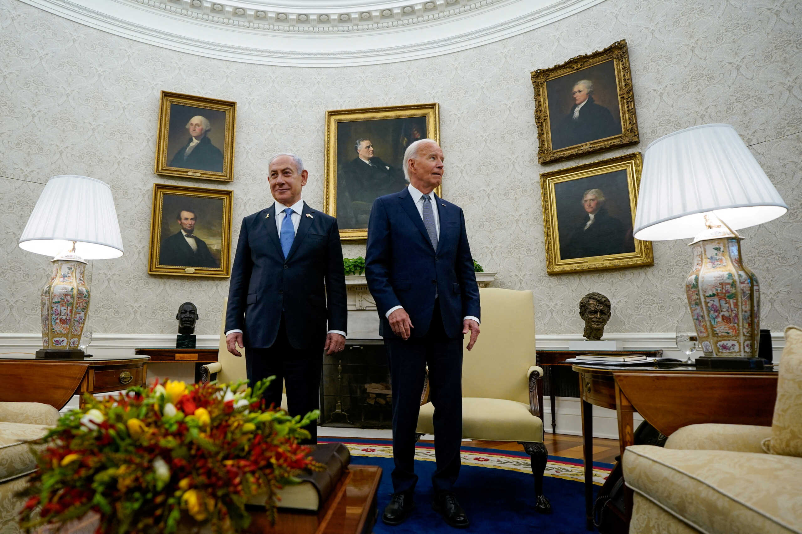 FILE PHOTO: U.S. President Joe Biden meets with Israeli Prime Minister Benjamin Netanyahu in the Oval Office at the White House in Washington, U.S., July 25, 2024. REUTERS