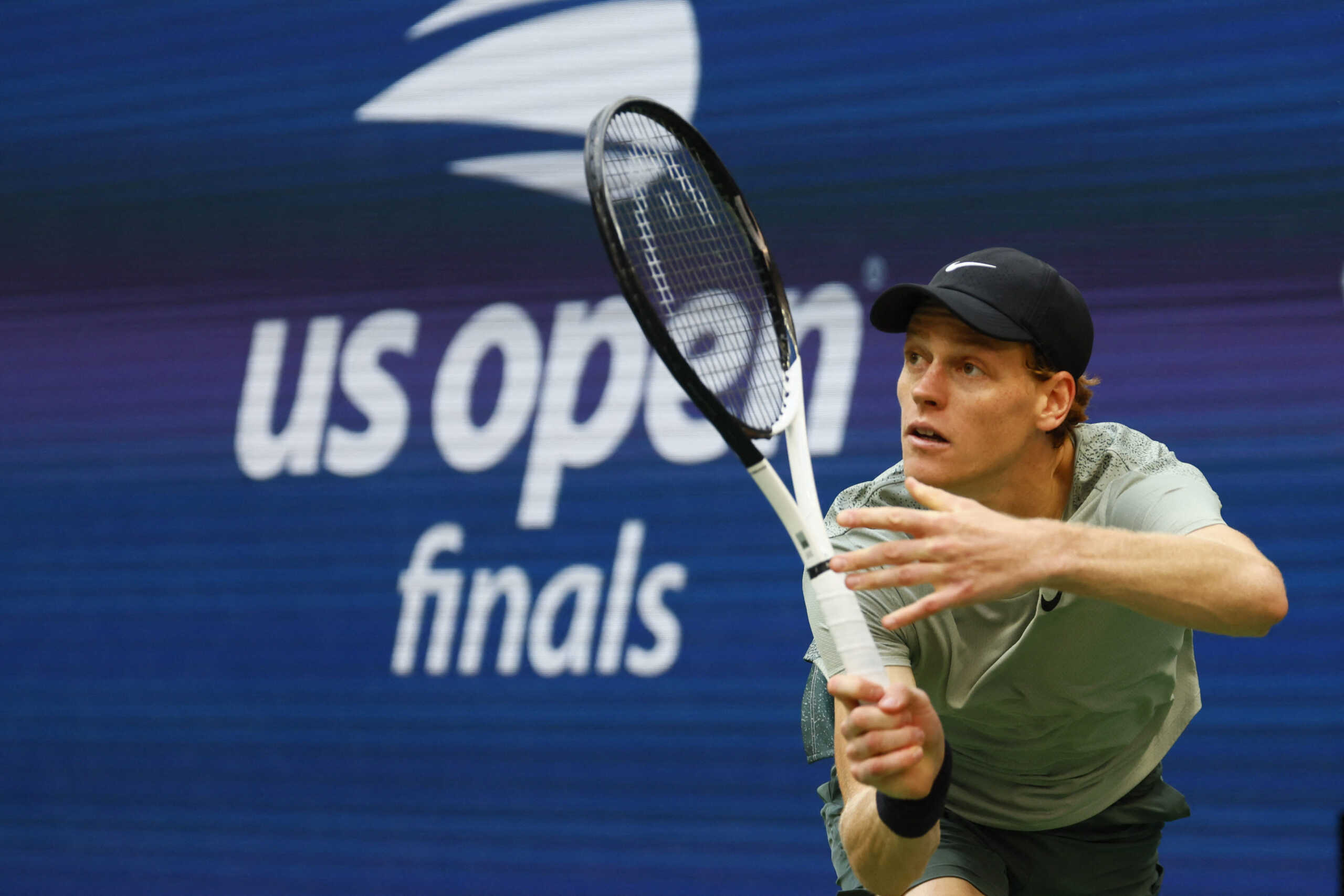 Sep 8, 2024; Flushing, NY, USA; Taylor Fritz (USA) and Jannik Sinner (ITA) (not pictured) play in the men’s singles final of the 2024 U.S. Open tennis tournament at USTA Billie Jean King National Tennis Center. Mandatory Credit: Mike Frey-Imagn Images