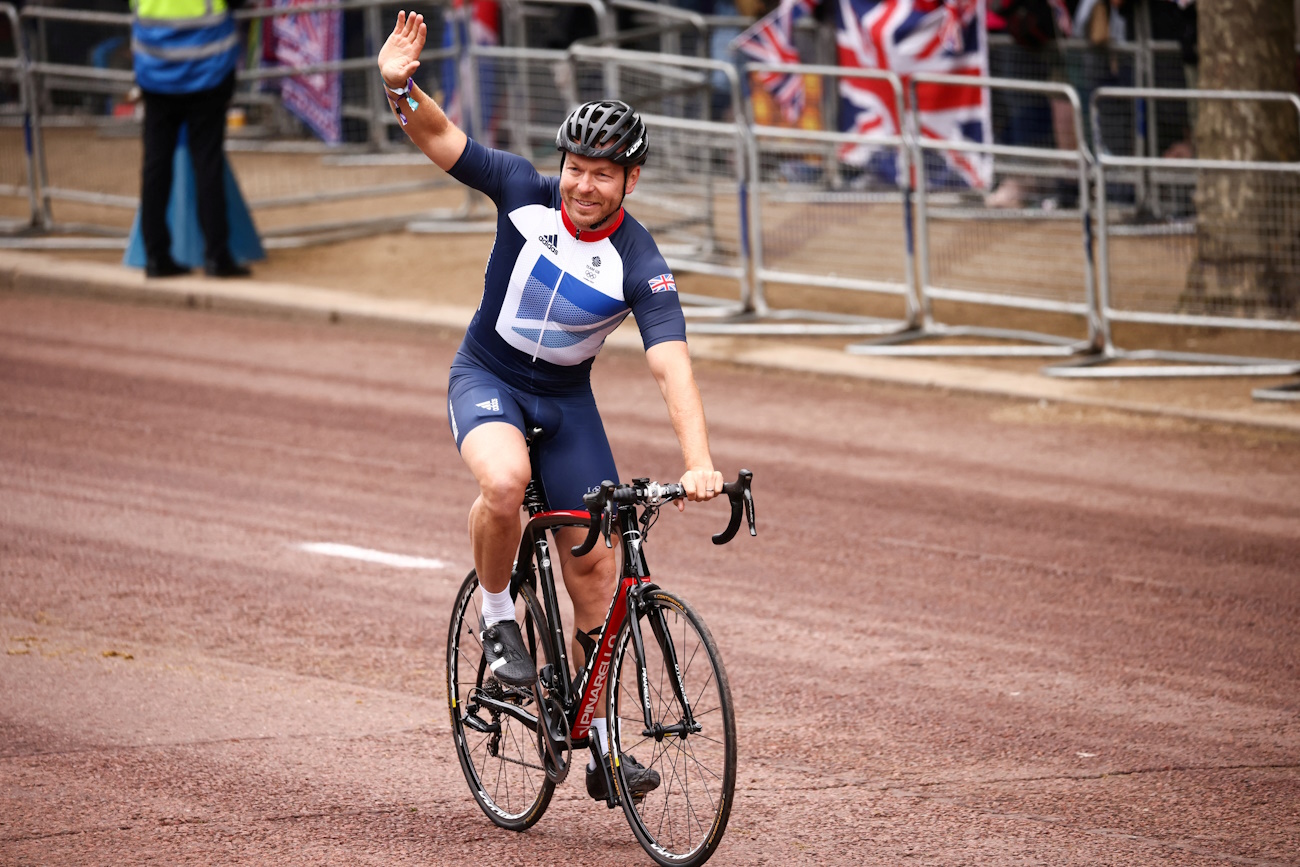 FILE PHOTO: British cyclist Chris Hoy takes takes part in a parade during the Platinum Jubilee Pageant, marking the end of the celebrations for the Platinum Jubilee of Britain's Queen Elizabeth, in London, Britain, June 5, 2022. REUTERS