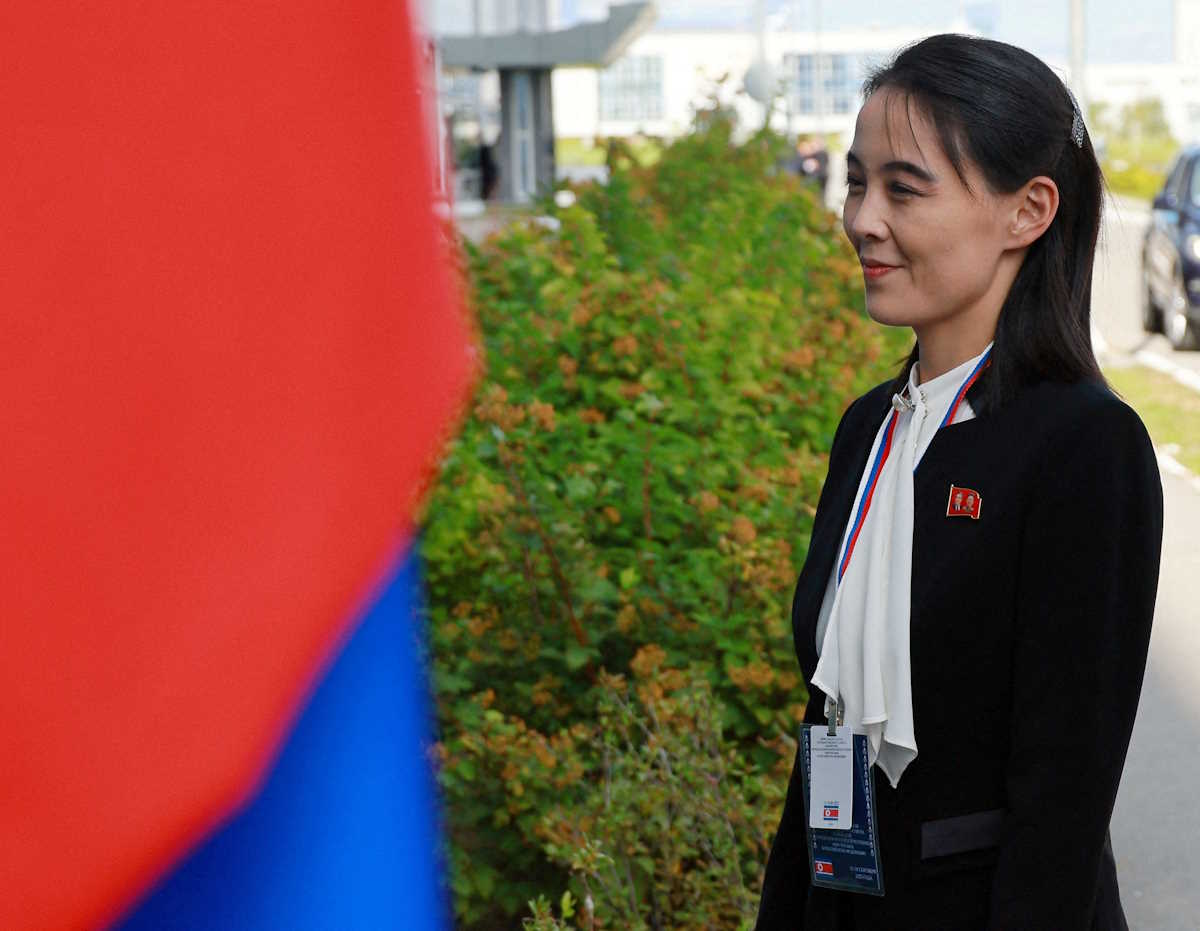 FILE PHOTO: Kim Yo Jong, sister of North Korea's leader Kim Jong Un, arrives at the Vostochny Сosmodrome before a meeting of Russia's President Vladimir Putin with North Korea's leader Kim Jong Un, in the far eastern Amur region, Russia, September 13, 2023. Sputnik