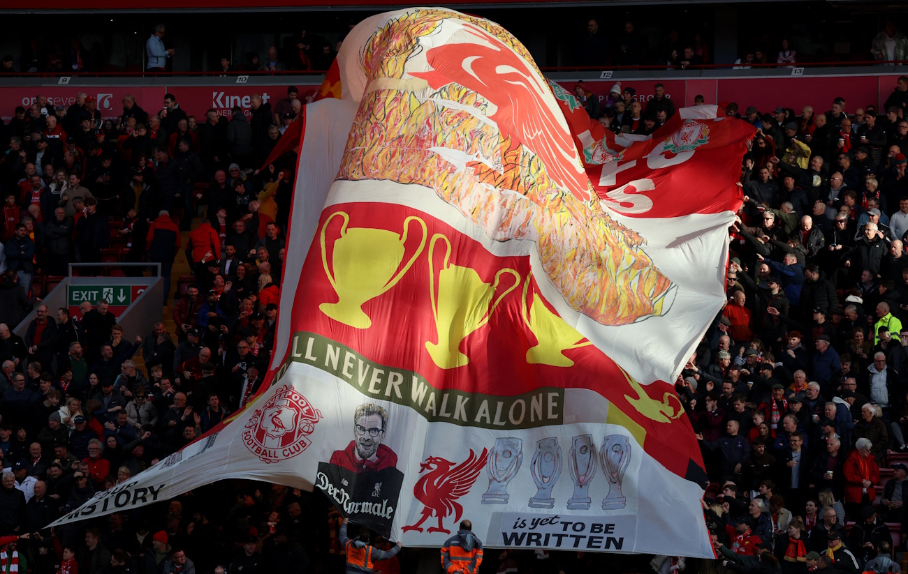 Soccer Football - Premier League - Liverpool v Chelsea - Anfield, Liverpool, Britain - October 20, 2024 Liverpool fans display a banner before the match REUTERS