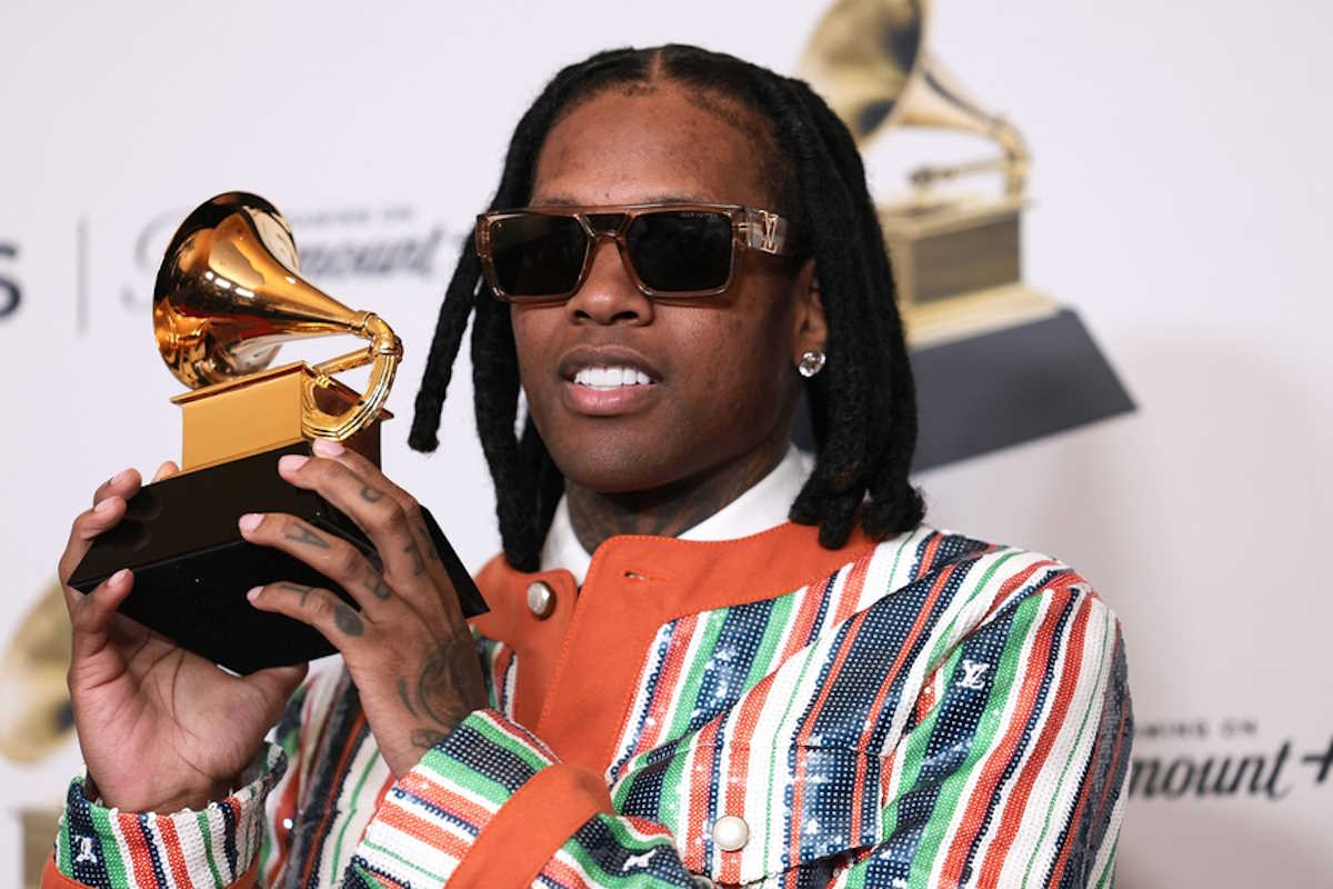 epa11127780 Lil Durk, winner of the "Best Melodic Rap Performance" award for "All My Life", poses  in the press room during the 66th annual Grammy Awards ceremony at Crypto.com Arena in Los Angeles, California, USA, 04 February 2024.  EPA