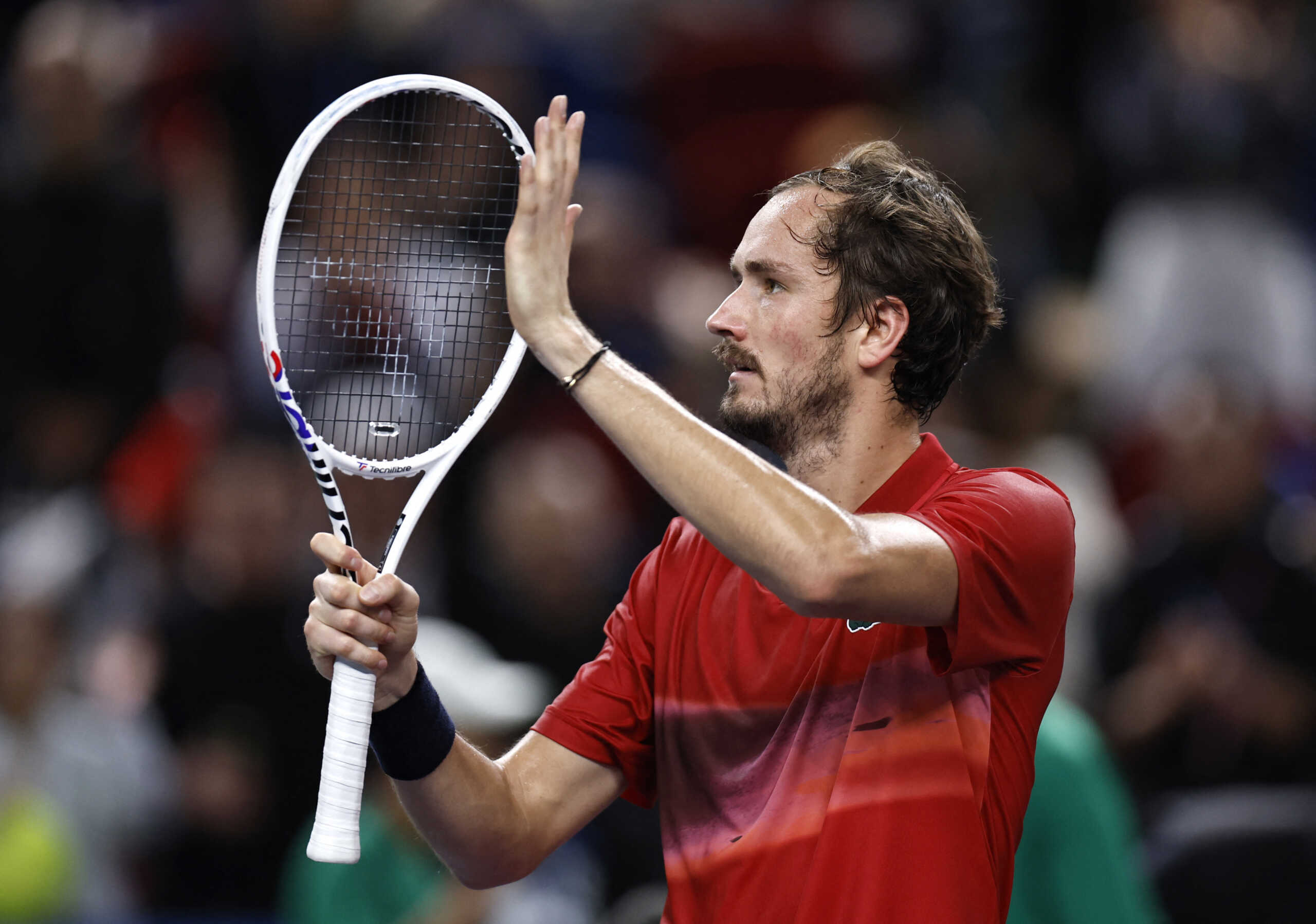 Tennis - Shanghai Masters - Qizhong Forest Sports City Arena, Shanghai, China - October 6, 2024 Russia's Daniil Medvedev celebrates after winning his round of 32 match against Italy's Matteo Arnaldi REUTERS