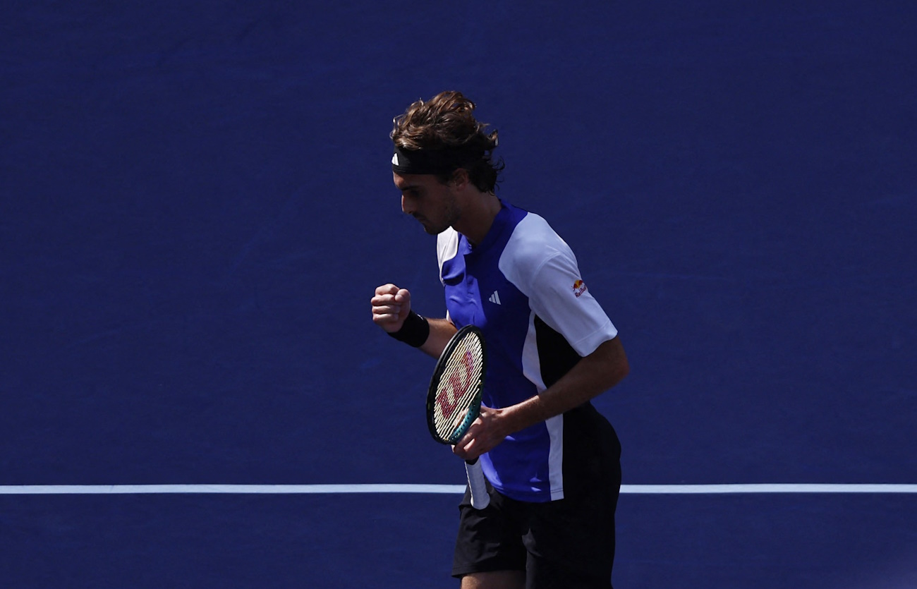 Tennis - Shanghai Masters - Qizhong Forest Sports City Arena, Shanghai, China - October 8, 2024 Greece's Stefanos Tsitsipas reacts during his round of 32 match against France's Alexandre Muller REUTERS