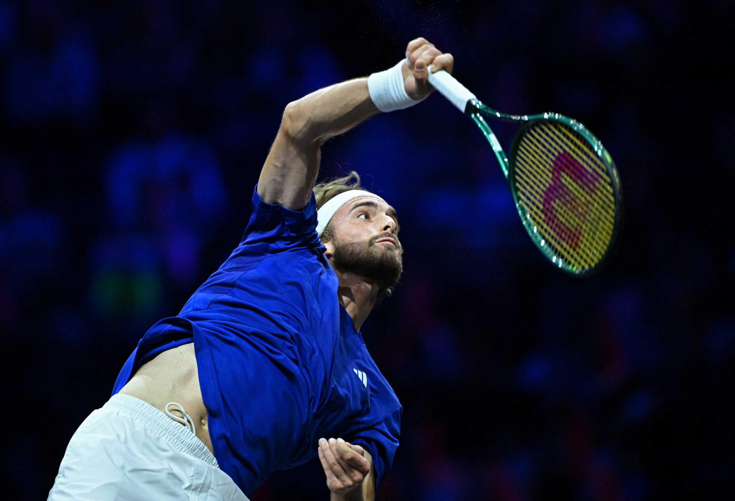 Tennis - Laver Cup - Uber Arena, Berlin, Germany - September 20, 2024  Team Europe's Stefanos Tsitsipas in action during his match against Team World's Thanasi Kokkinakis REUTERS