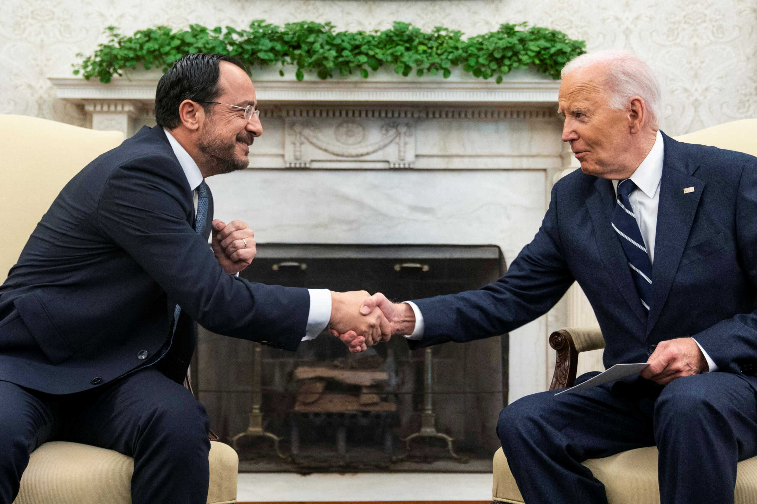 U.S. President Joe Biden meets with Cyprus President Nikos Christodoulides in the Oval Office at the White House in Washington, U.S., October 30, 2024. REUTERS