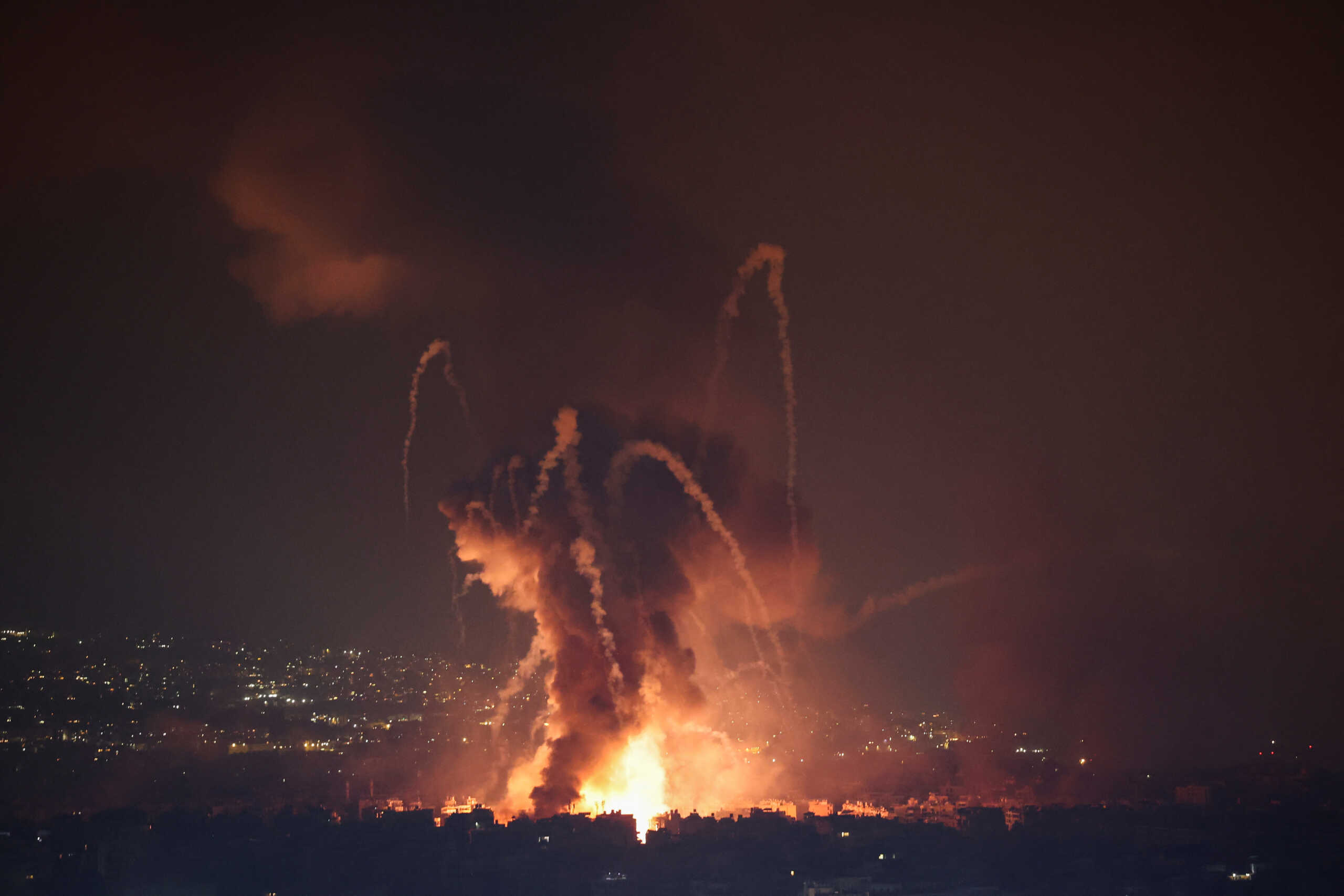 Smoke and flames rise in Beirut's southern suburbs, after Israeli air strikes, amid ongoing hostilities between Hezbollah and Israeli forces, as seen from Sin El Fil, Lebanon, October 7, 2024. REUTERS