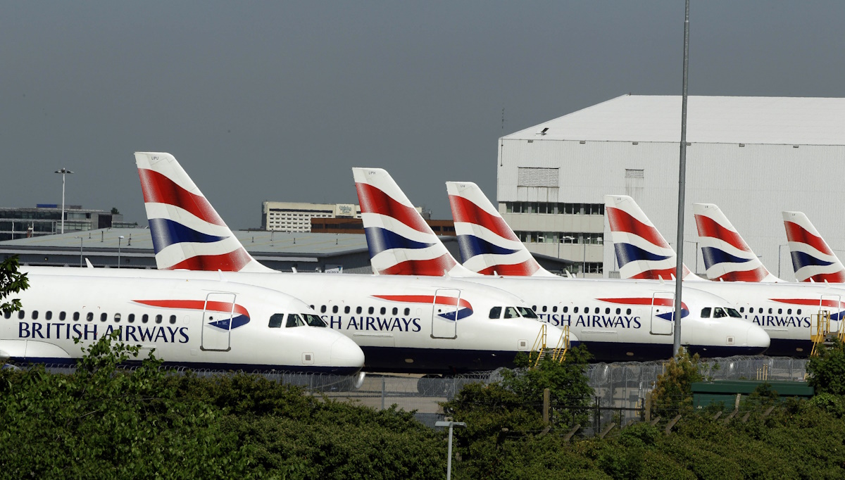 British Airways plane parked at Heathrow Airport in London, Monday, May 24, 2010. Thousands of British Airways cabin crew began a five-day strike Monday, forcing cancellation of many flights from London Heathrow airport, though the airline claimed it will still be able to carry 70 percent of booked passengers. (AP Photo