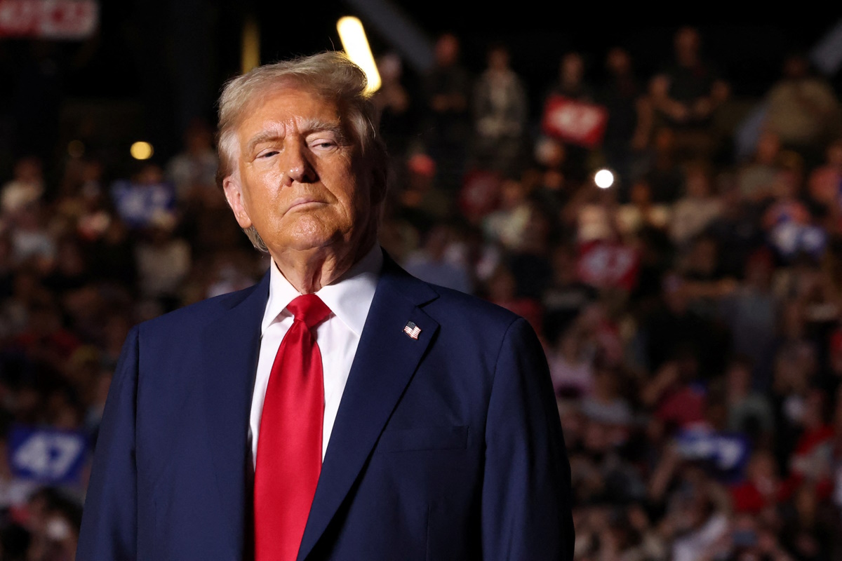 Republican presidential nominee former U.S. President Donald Trump attends a campaign rally at McCamish Pavilion, in Atlanta, Georgia, U.S., October 28, 2024. REUTERS